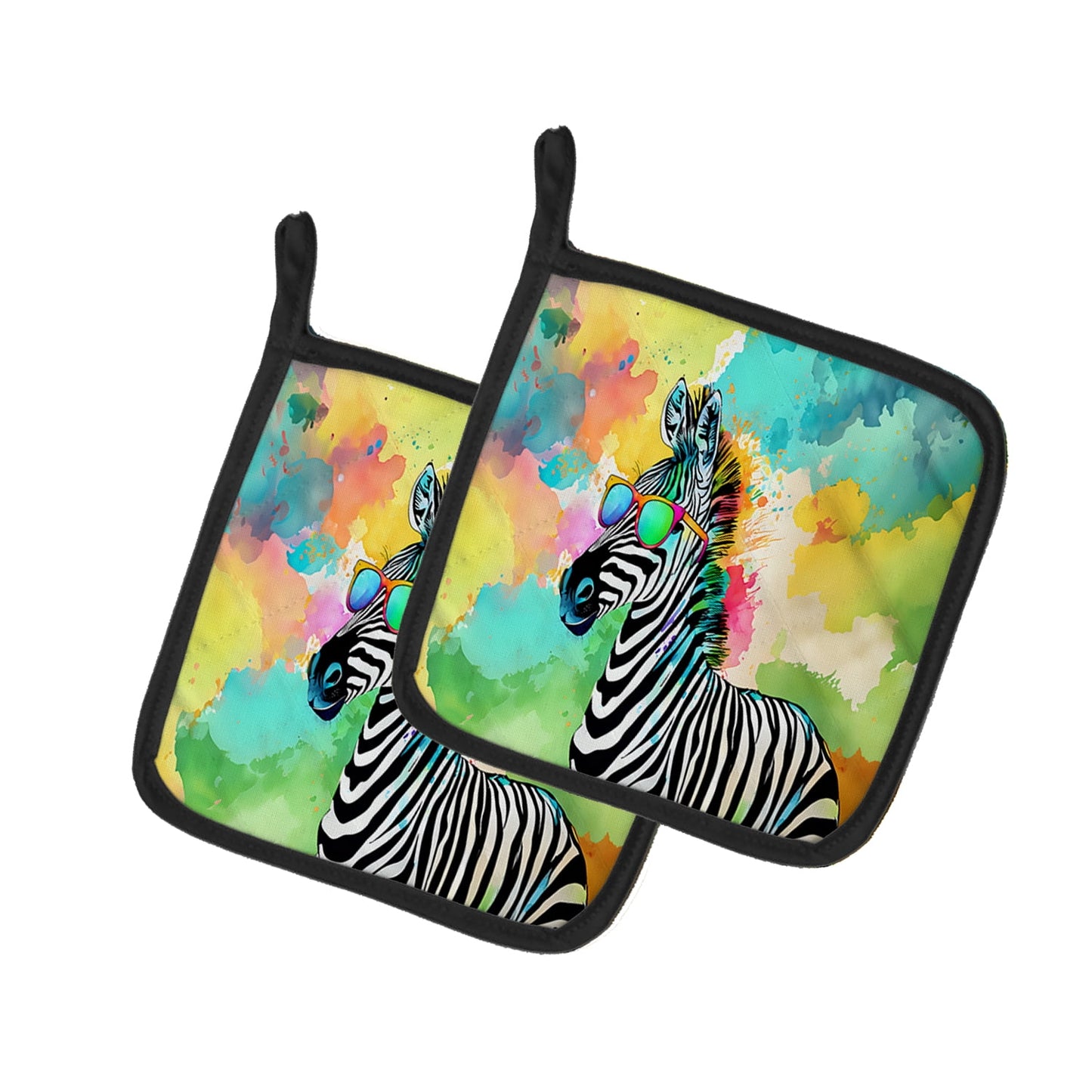 Hippie Animal Zebra Pair of Pot Holders 7.5 in x 7.5 in