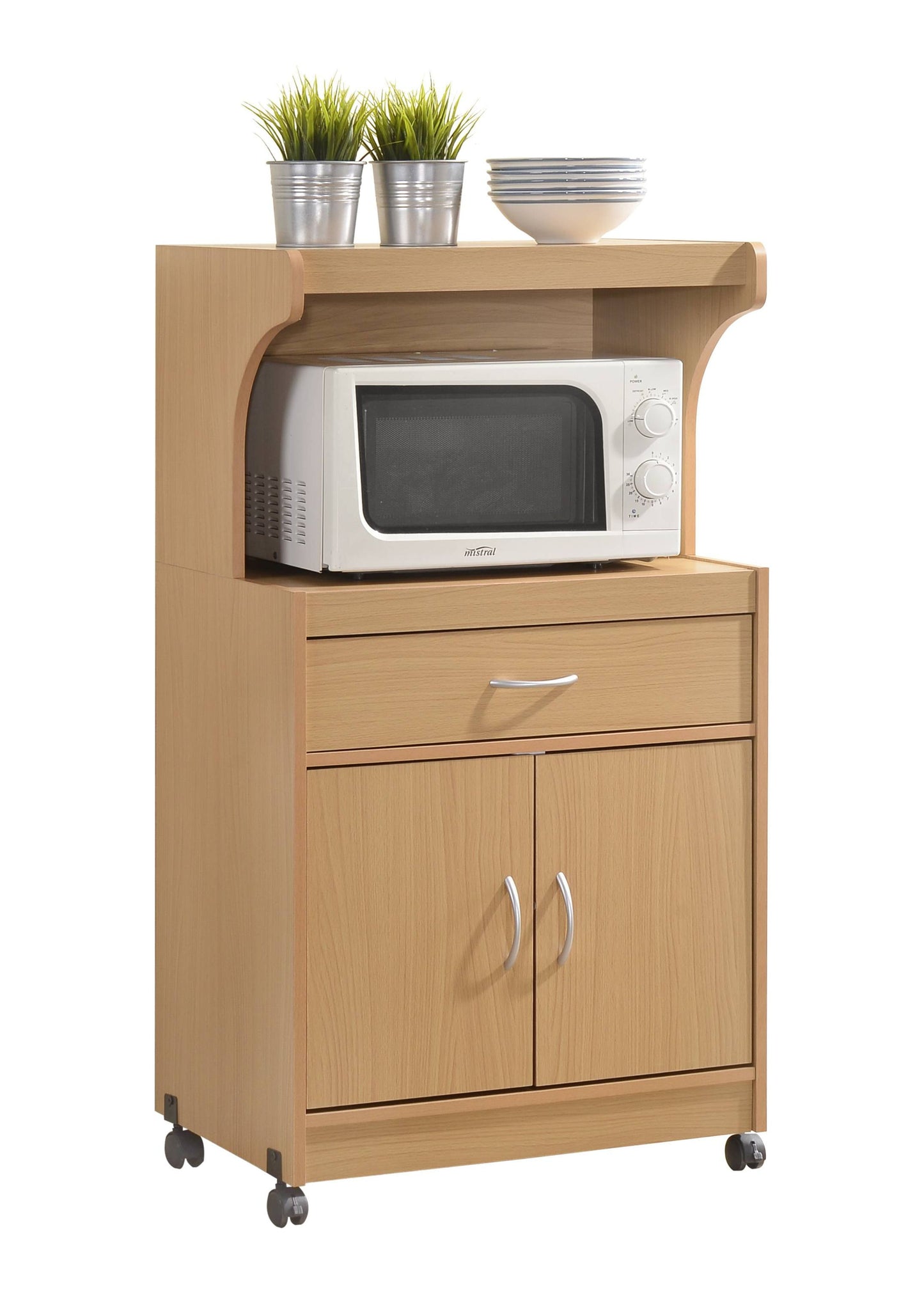Hodedah Microwave Kitchen Cart, Beech