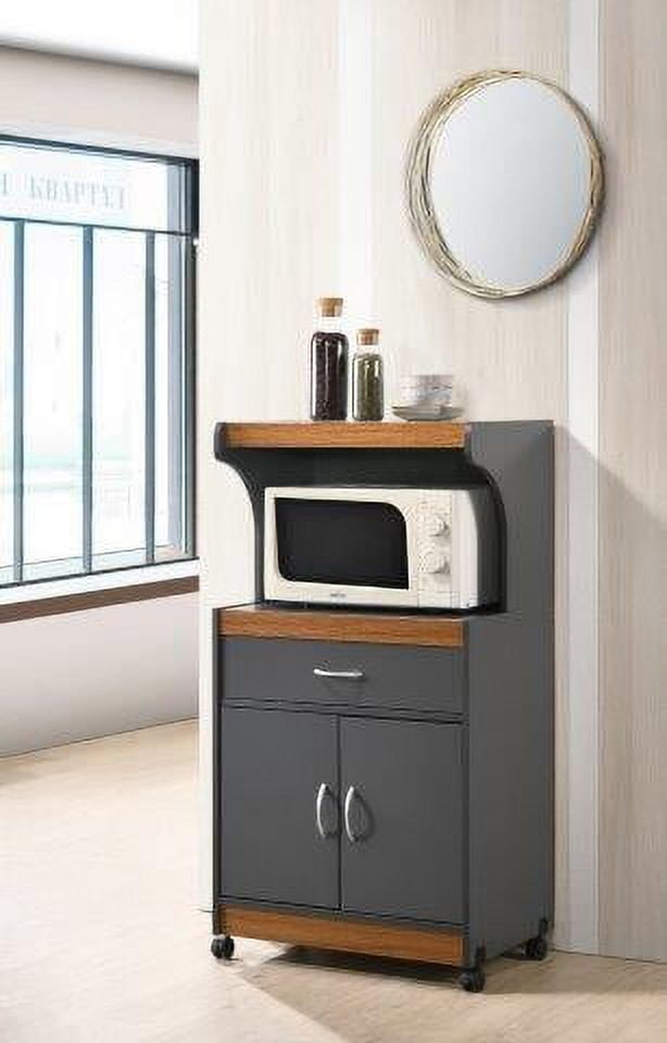 Hodedah Microwave Kitchen Cart, Chocolate - Grey