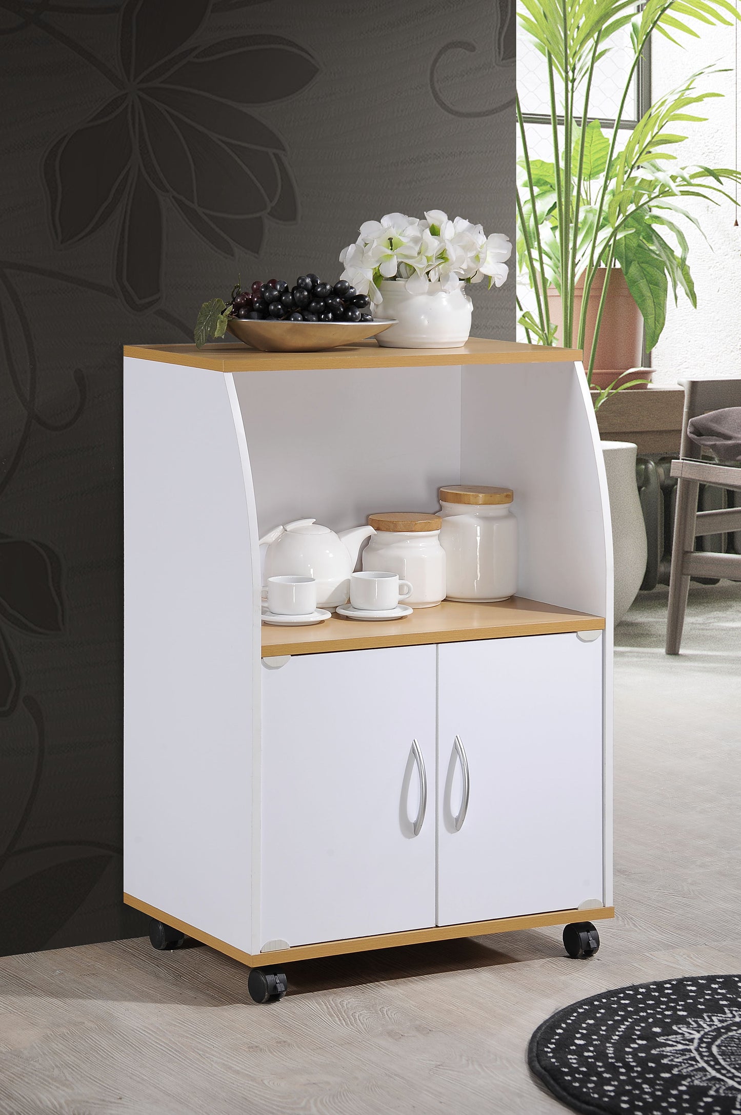 Hodedah Mini Microwave Cart, White