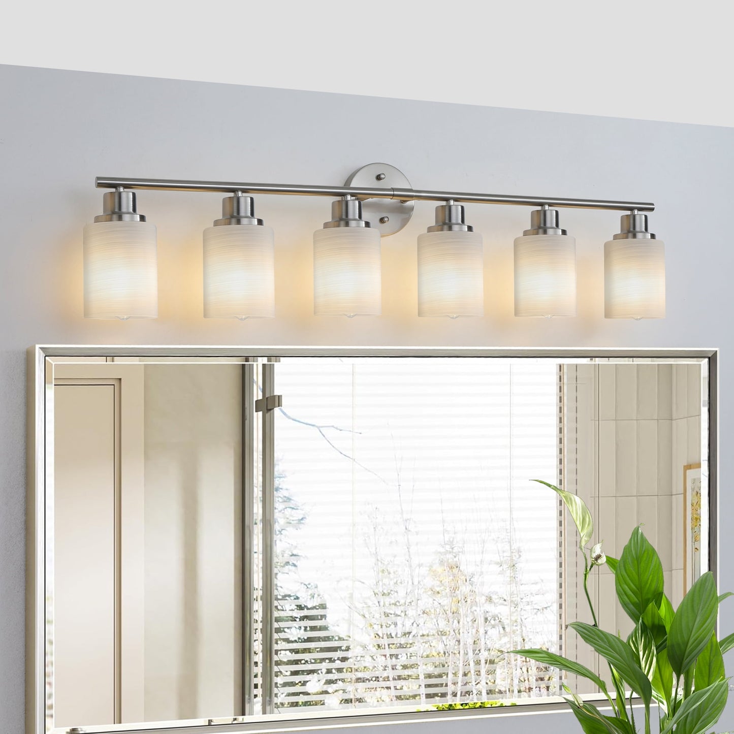 Holaki 39" Modern 6-Light Vanity Wall Sconce, Brushed Nickel Finish with Frosted Glass Shades for Bathroom or Hallway Lighting (E26, No Bulbs Included)