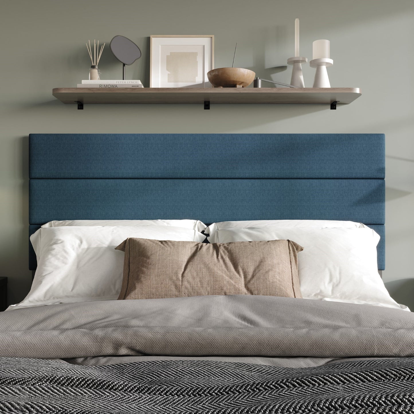 Home Design Corona Queen Upholstered Headboard with Foam Padding and Adjustable Base, Denim Blue, Easy Assembly