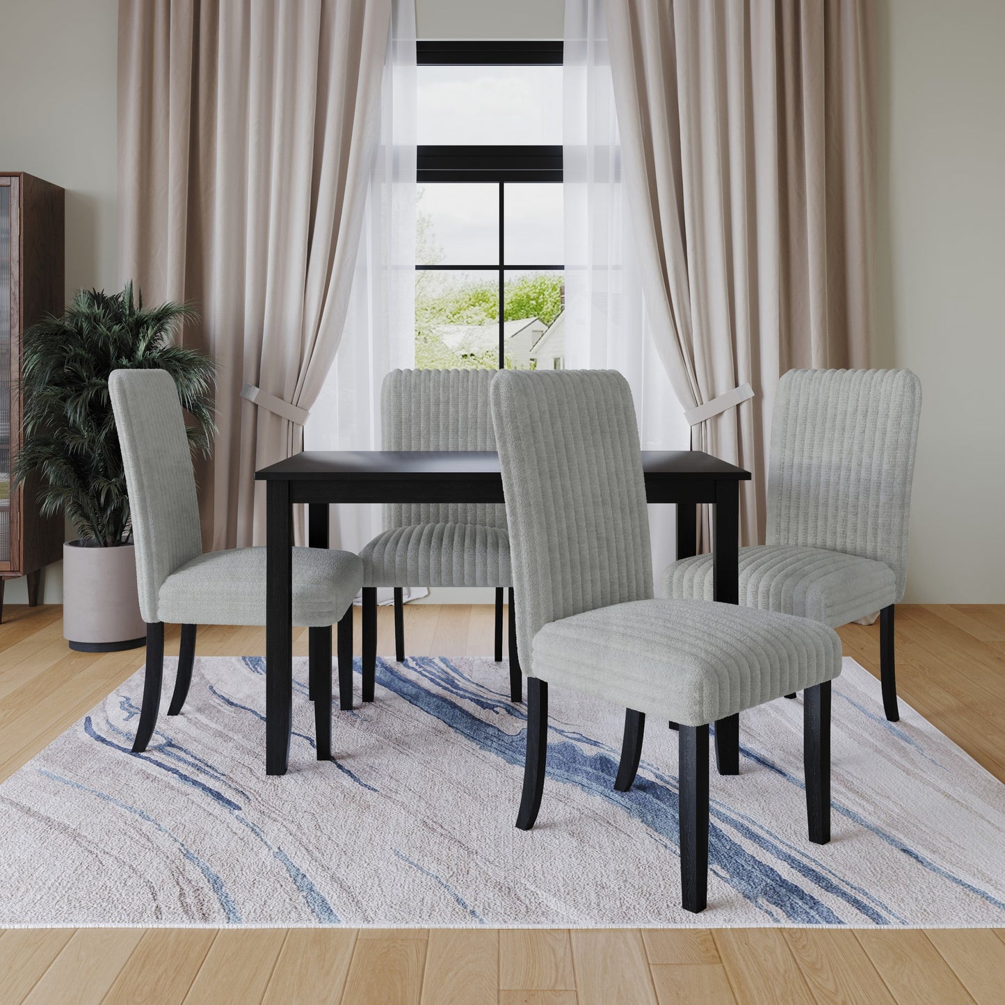 Home Design Guymon Dining Chair (Set of 2), Black/Light Gray, Cushioned seat, Slat-back design, Comfortable seating, Sturdy frame, Modern style, Durable construction
