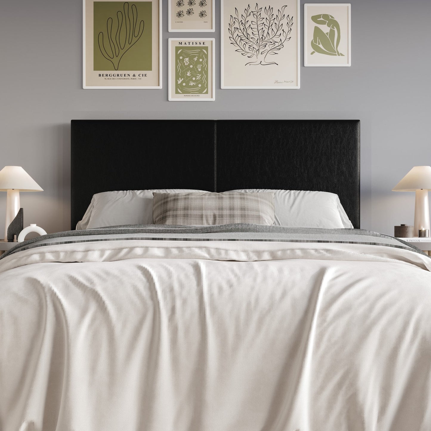 Home Design Hazard Full Upholstered Headboard with Foam Padding and Minimalist Design, Black, Easy Assembly