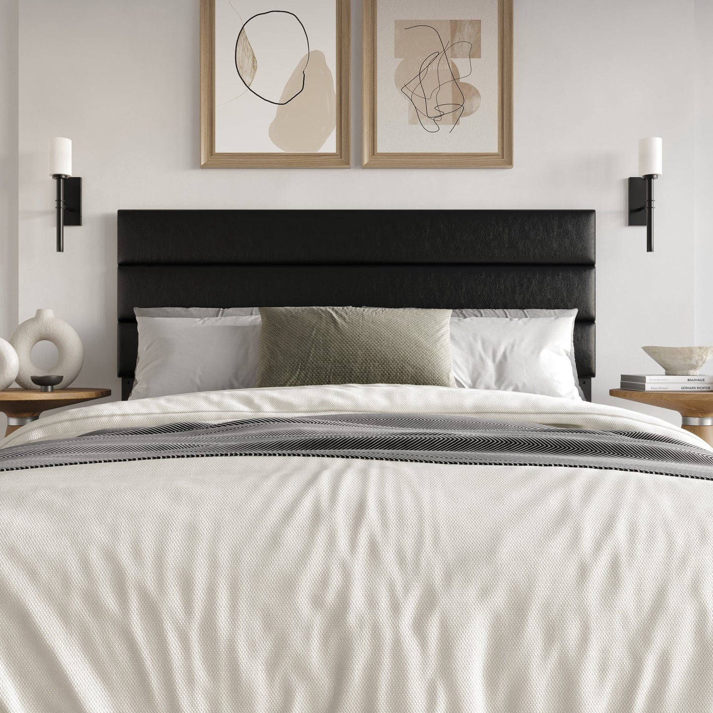 Home Design Scranton Full Upholstered Headboard with Padded Surface and Soft Fabric, Black, Easy Assembly