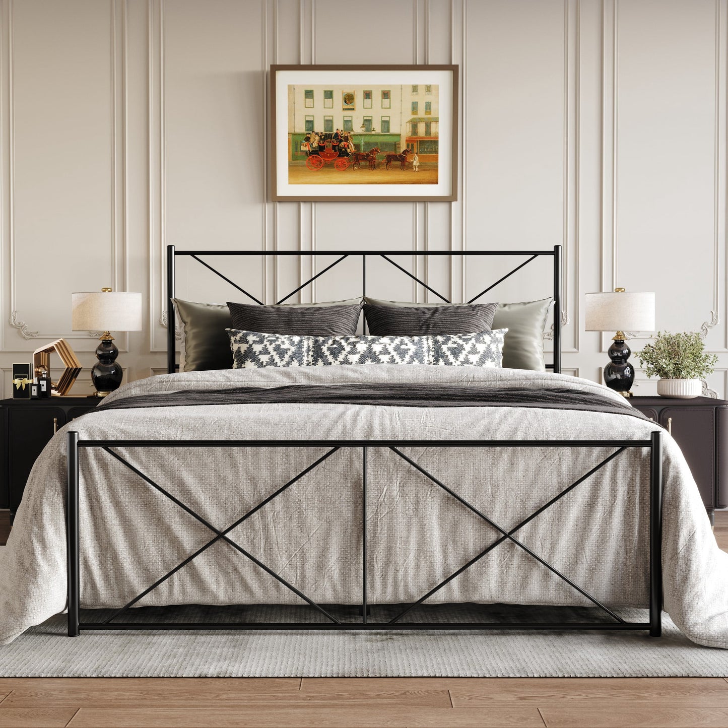 Home Design Sturgis Twin Metal Bed Frame for Adult Bedroom, Platform Style, Black