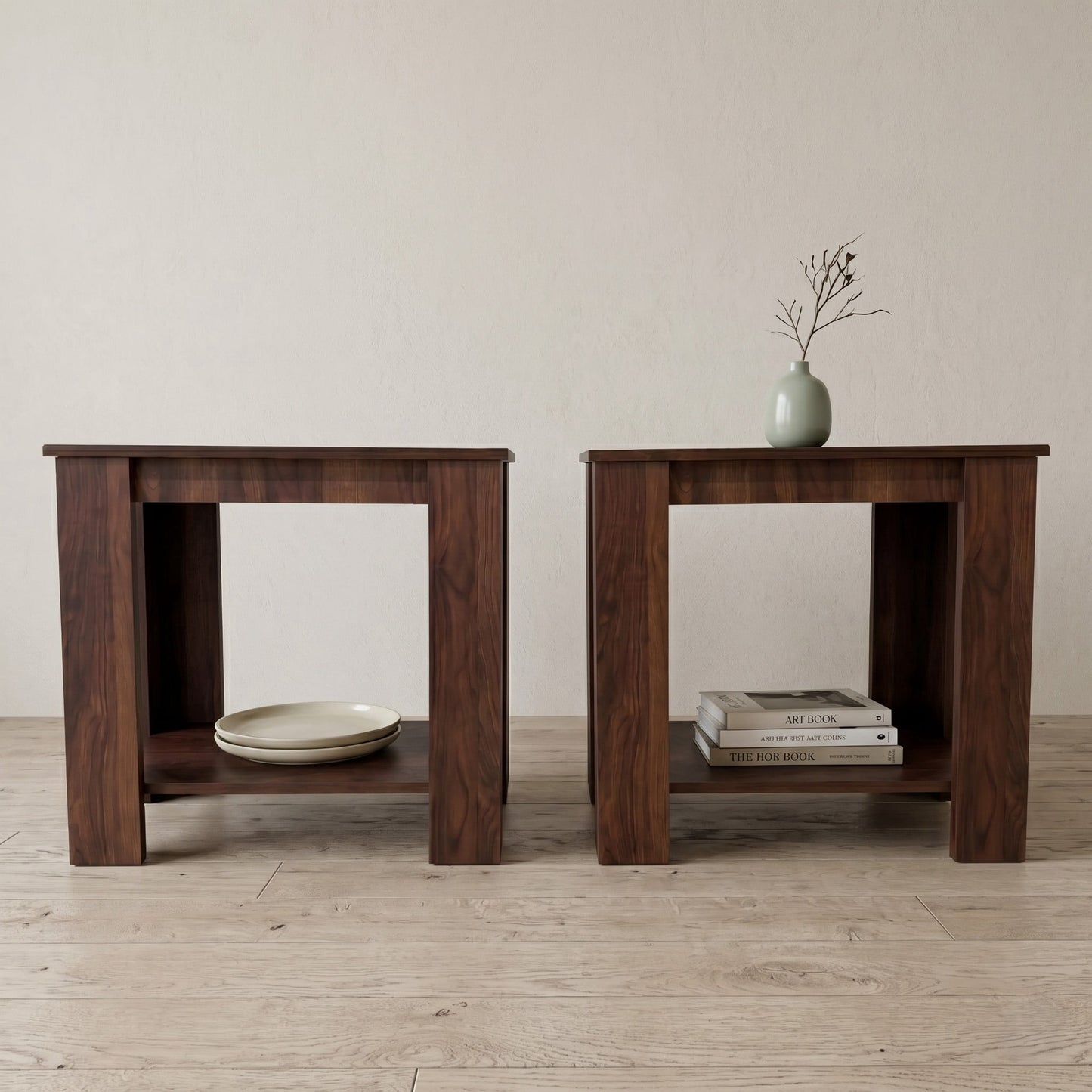 Home Design Telluride 2-Tier Storage End Table with Open Shelf and Spacious Top (Set of 2), Brown