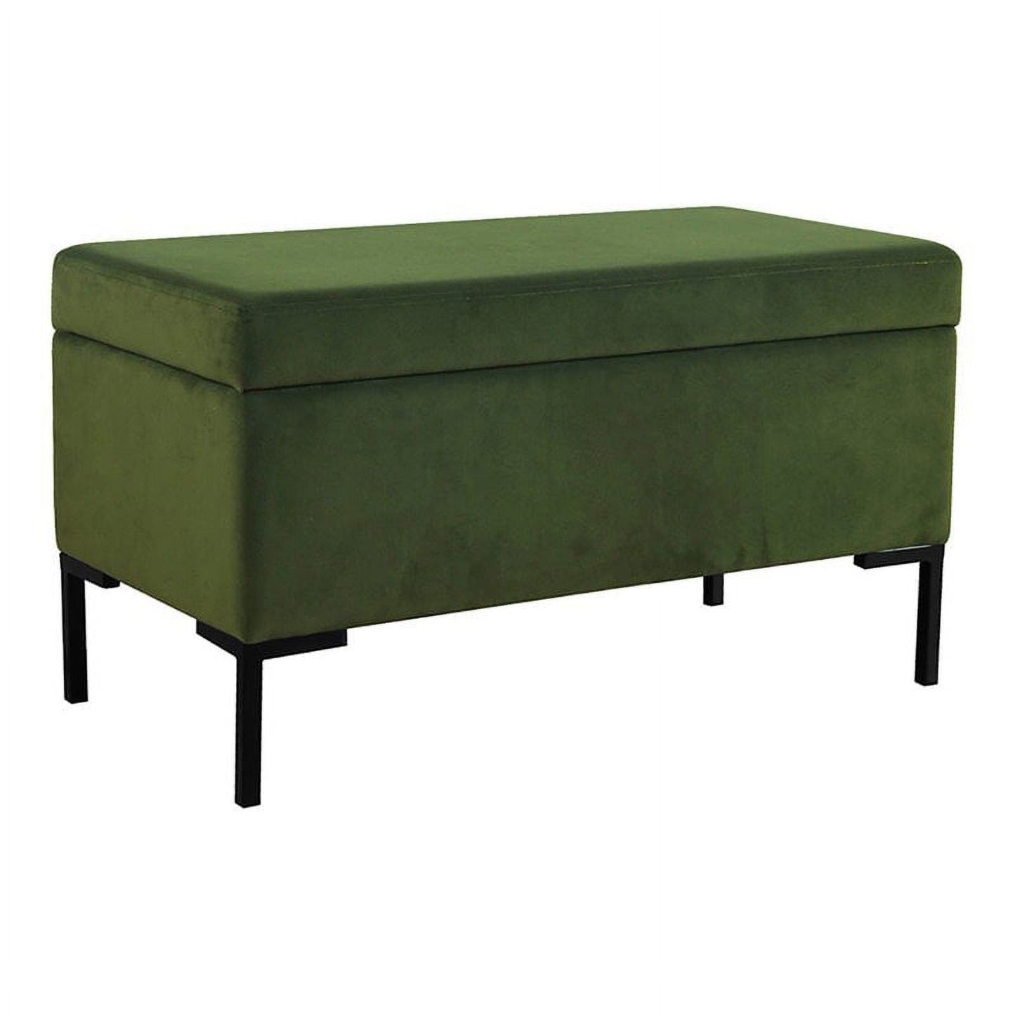 HomePop Medium Storage Bench with Metal Legs, 32"W x 16.5"D x 17.5"H, Green Velvet