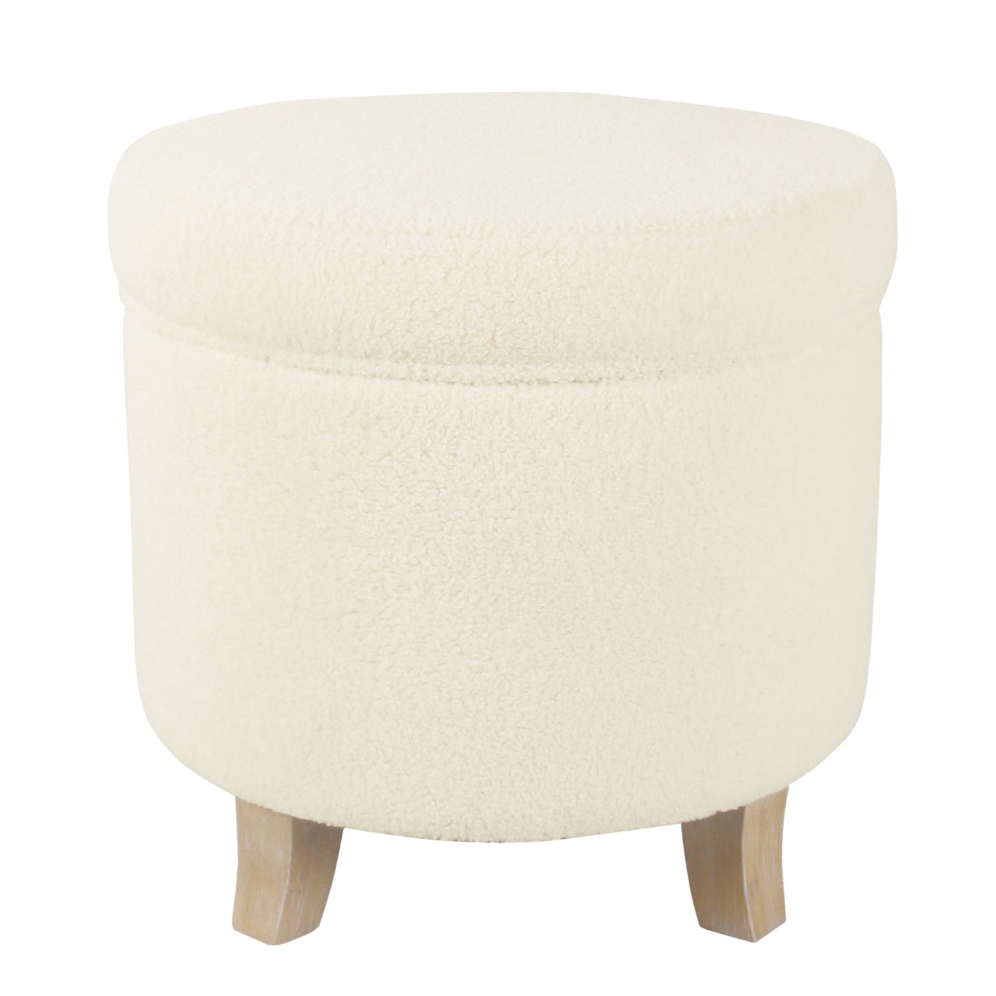 HomePop Round Storage Ottoman - Cream Faux Sheepskin