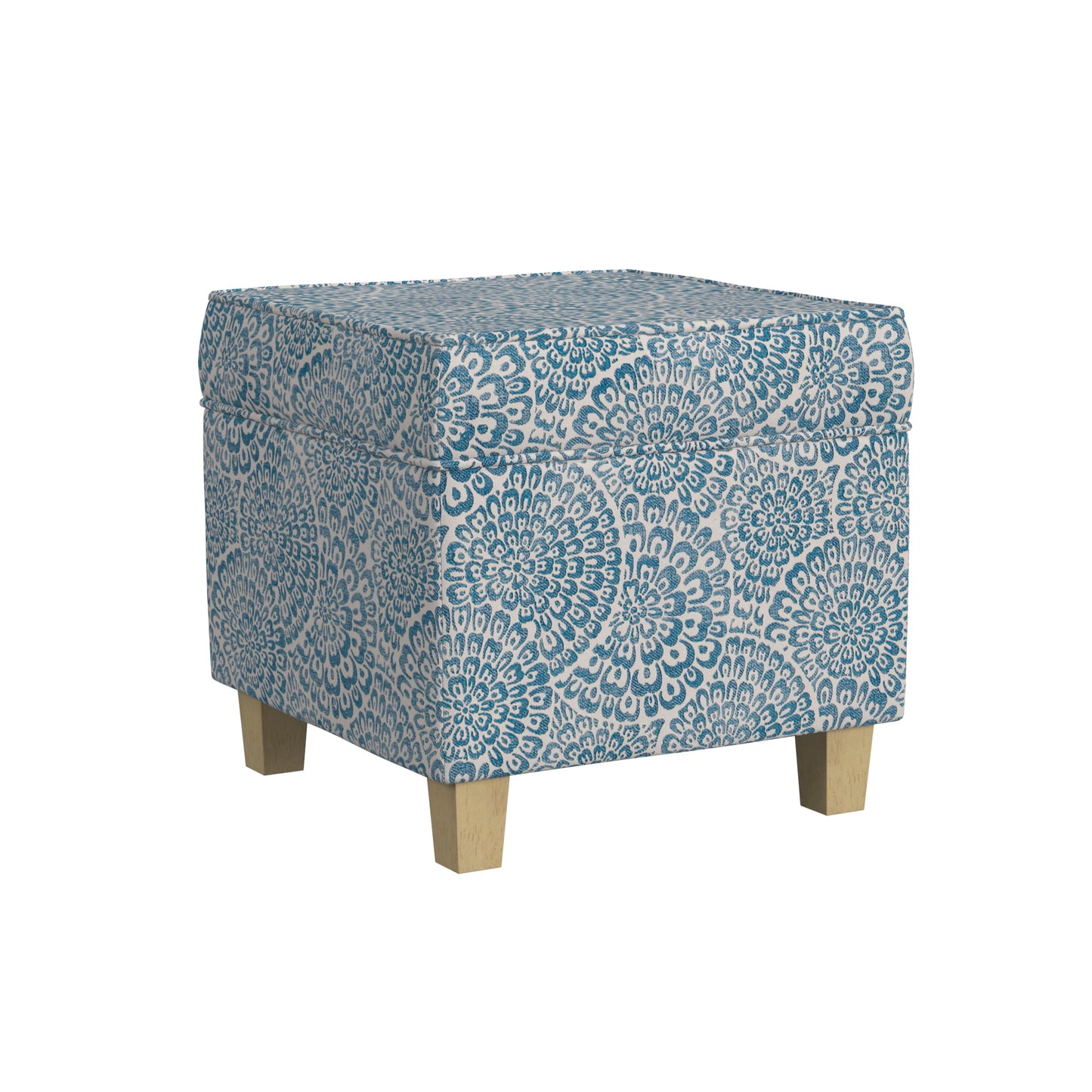 HomePop Square Storage Ottoman, Blue/Cream Modern Floral Print