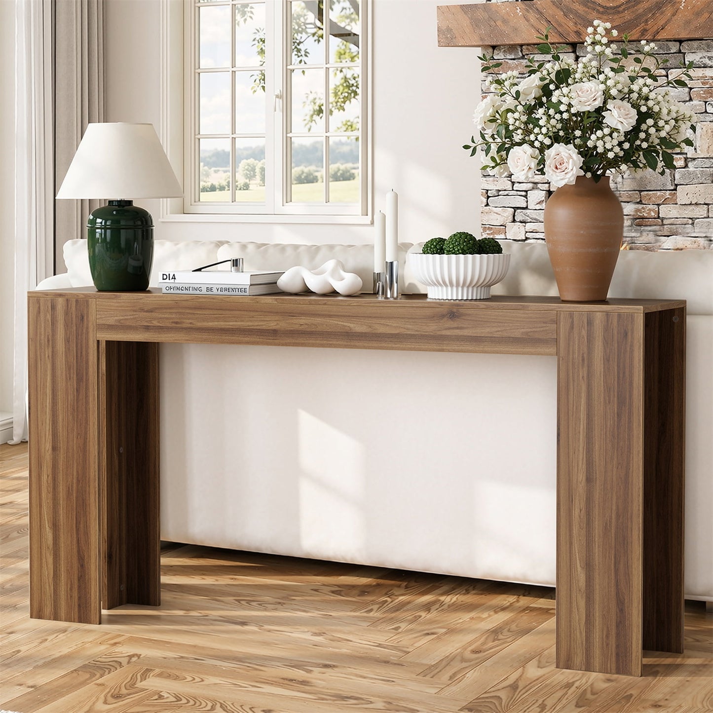 Hommoo 62.99" Extra-long Entryway Table, Farmhouse Sofa Table, Console Table, Hallway Table, Walnut