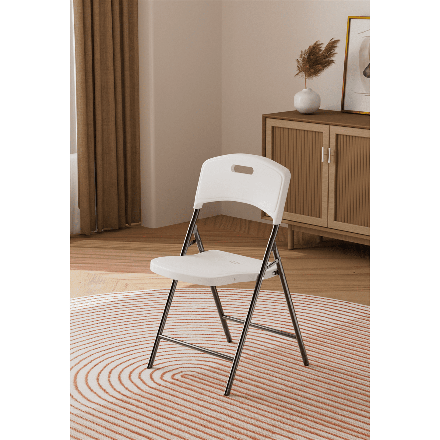 Hommoo Folding Chairs, Heavy Duty Foldable 4 Pack Chair Portable HDPE Plastic Seat with Steel Frame for Indoor Outdoor Dinning Party Wedding School Use, White