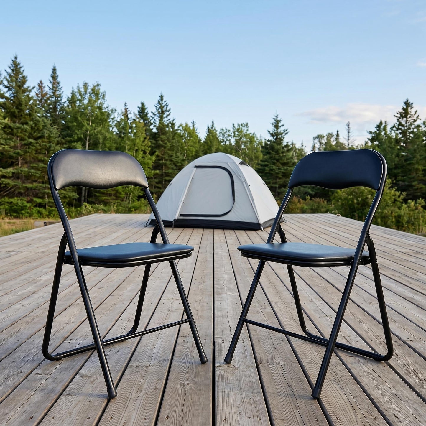 Homy Casa 2-Pack Outdoor Folding Chairs with Padded Seats, Black Metal Frame