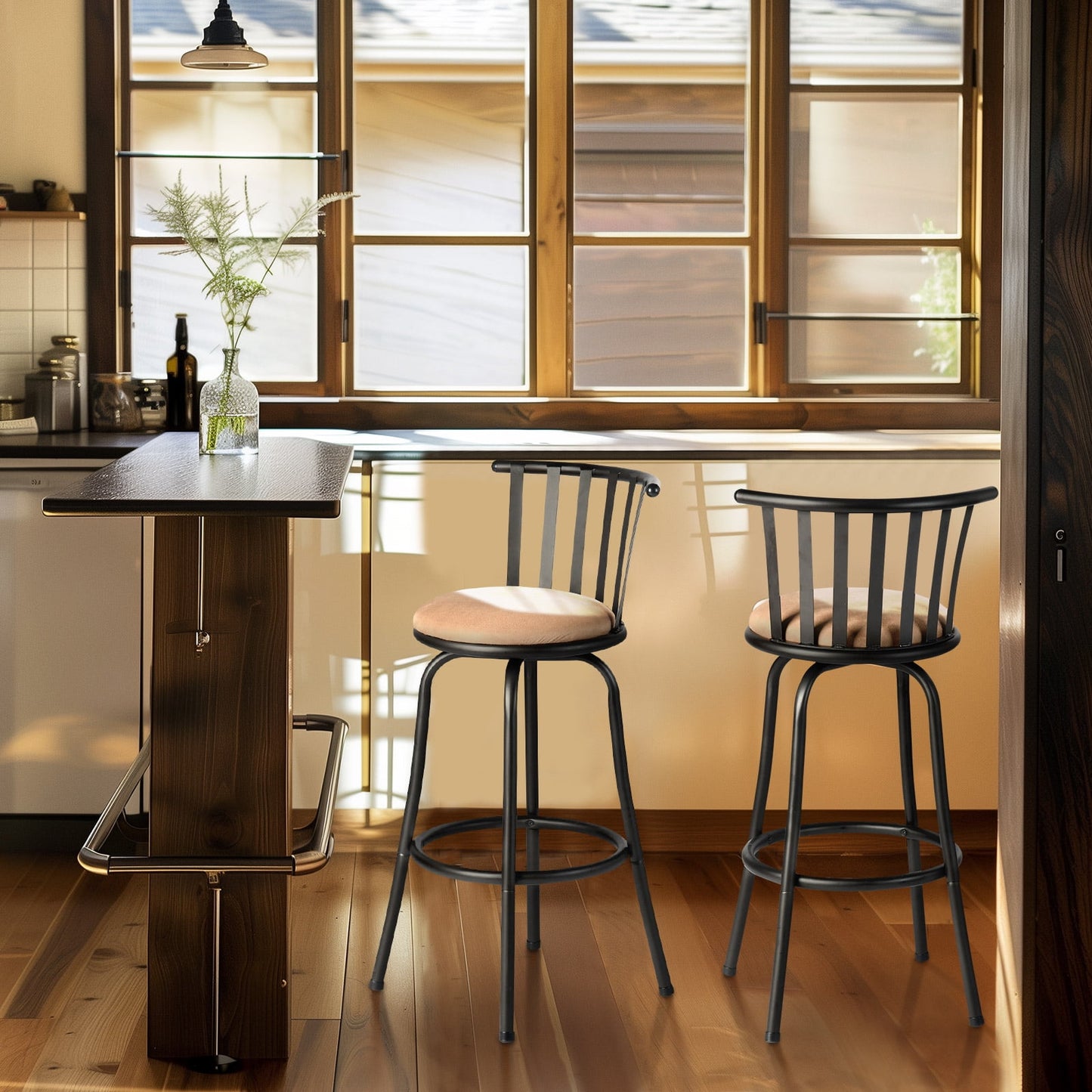 Homy Casa Adjustable 29" Swivel Barstool Set of 2, Counter Stool Faux Suede Upholstery for Kitchen Island Bistro, Brown