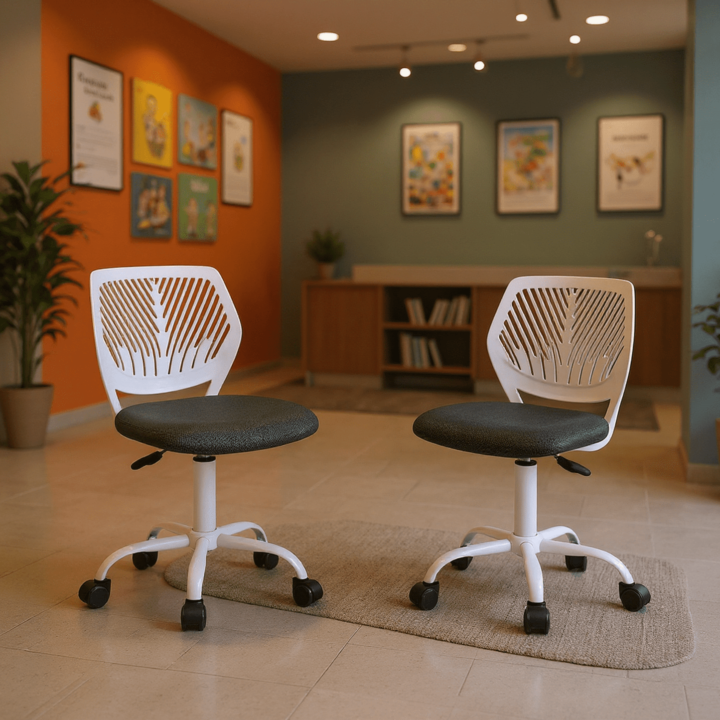 Homy Casa School Student Desk Chair Set of 2, Ergonomic Classroom Task Chairs, Black & White