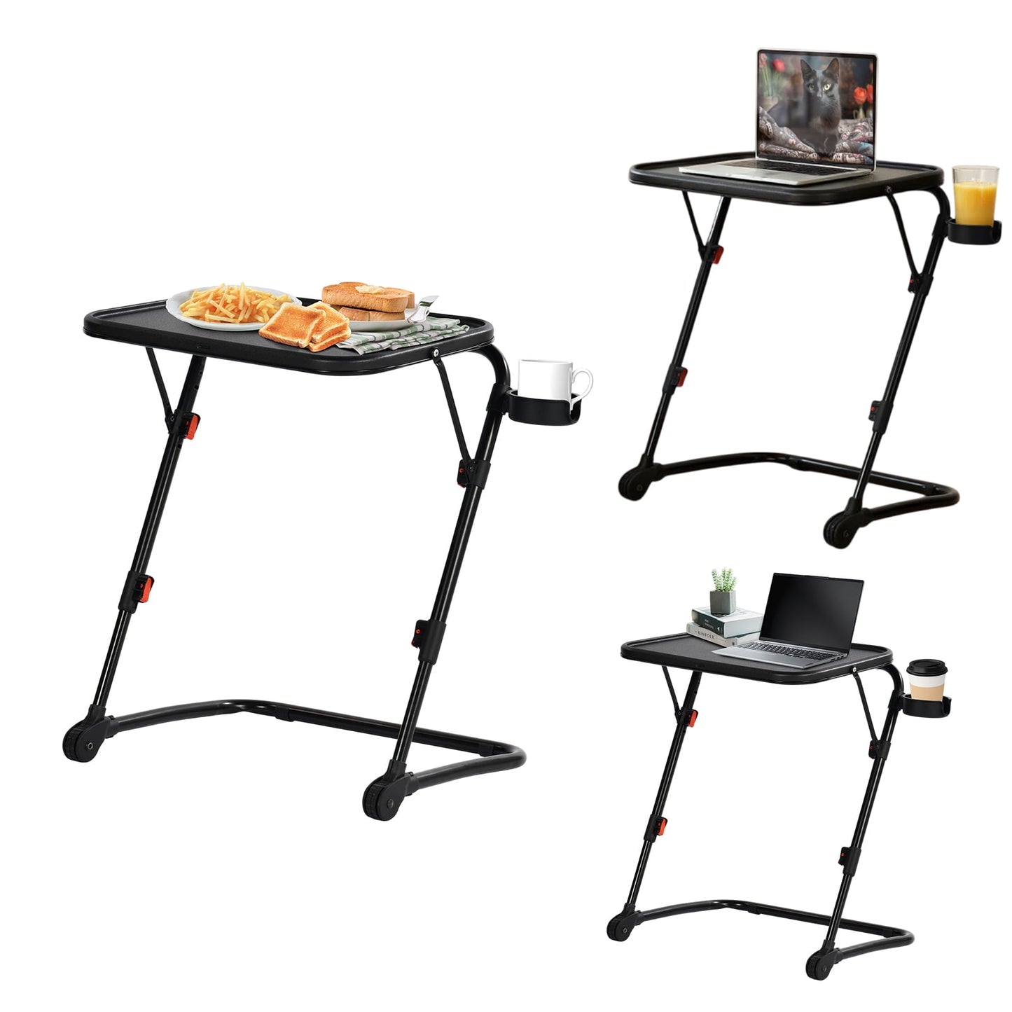 Homy Casa Juego de 2 Mesas Ajustables para TV, Bandeja de Cena Plegable Portátil para Cama, Sofá y Oficina