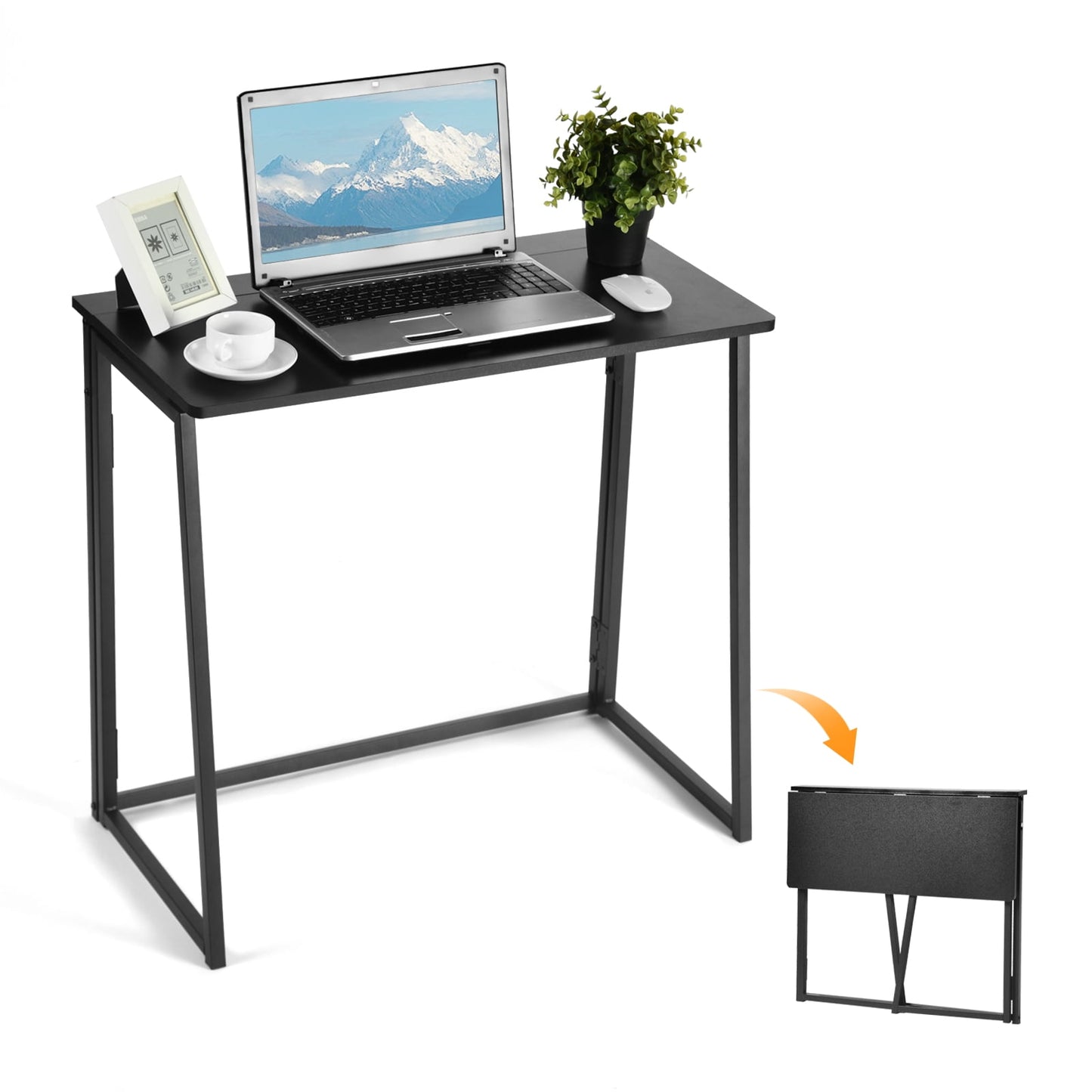 Homy Casa Folding Table, Portable Space-Saving Desk for Home, Apartment, Events, Black Finish