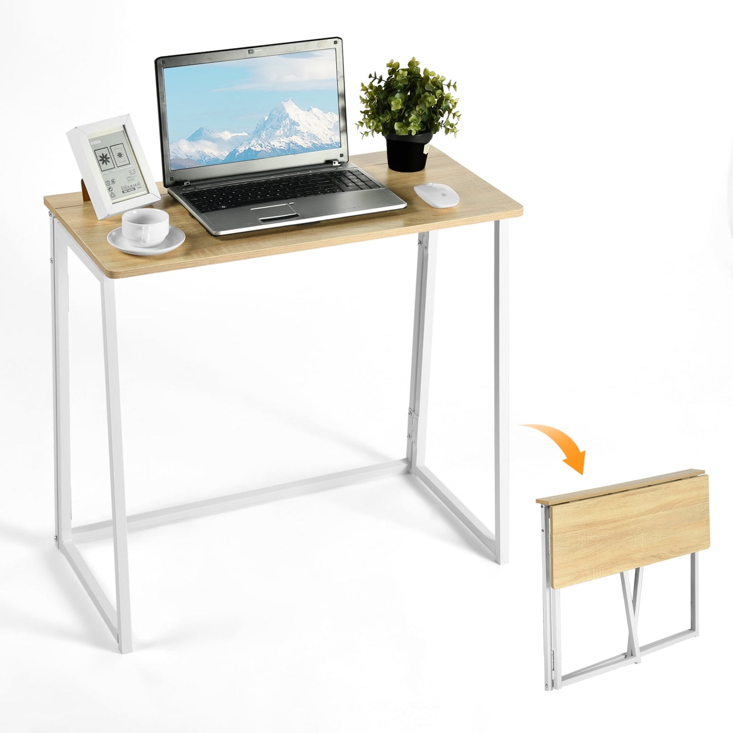 Homy Casa Folding Table, Portable Space-Saving Desk for Home, Apartment, Small Office, Light Oak