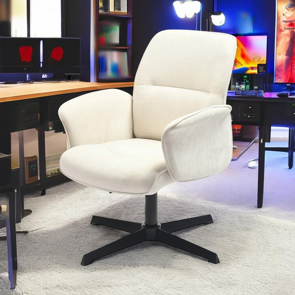 Homy Casa Silla Giratoria para Juegos, Sillón de Oficina Tapizado para Entretenimiento por Computadora, Crema