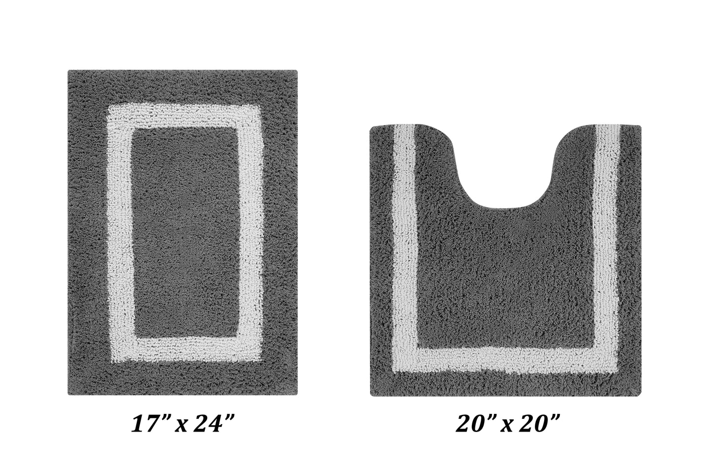Better Trends 2 Piece Bathroom Rugs Set 100% Cotton Soft Water Absorbent Reversible Machine Washable Bathroom Floor Decor Toilet Base Contour Mat 17â€x24â€|20â€x20 Hotel Multi Collection - Gray/White