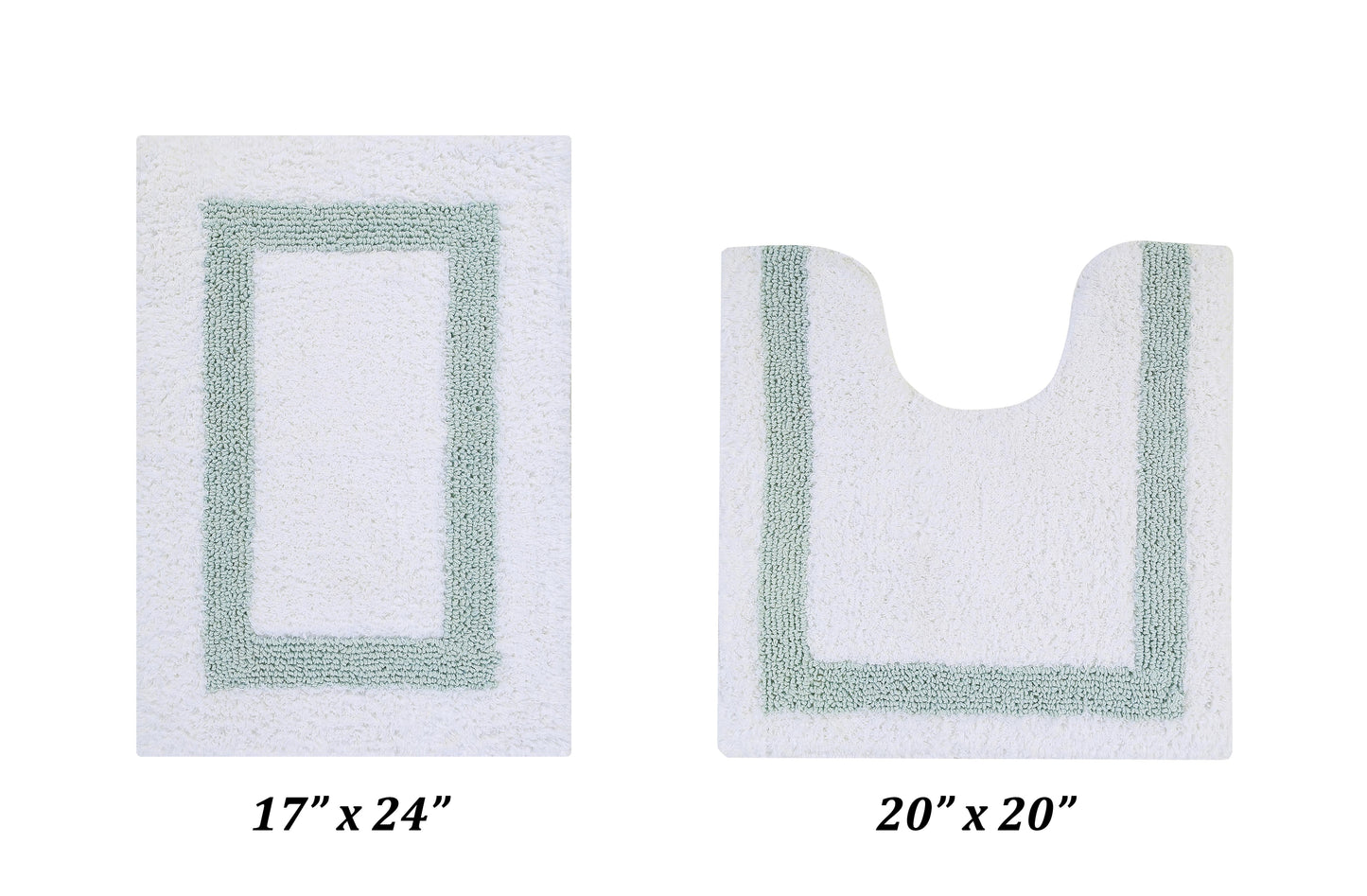 Better Trends 2 Piece Bathroom Rugs Set 100% Cotton Soft Water Absorbent Reversible Machine Washable for Bathroom Floor Decor Toilet Base Contour Mat (17â€x24â€|20â€x20â€) Hotel Collection - White/Blue