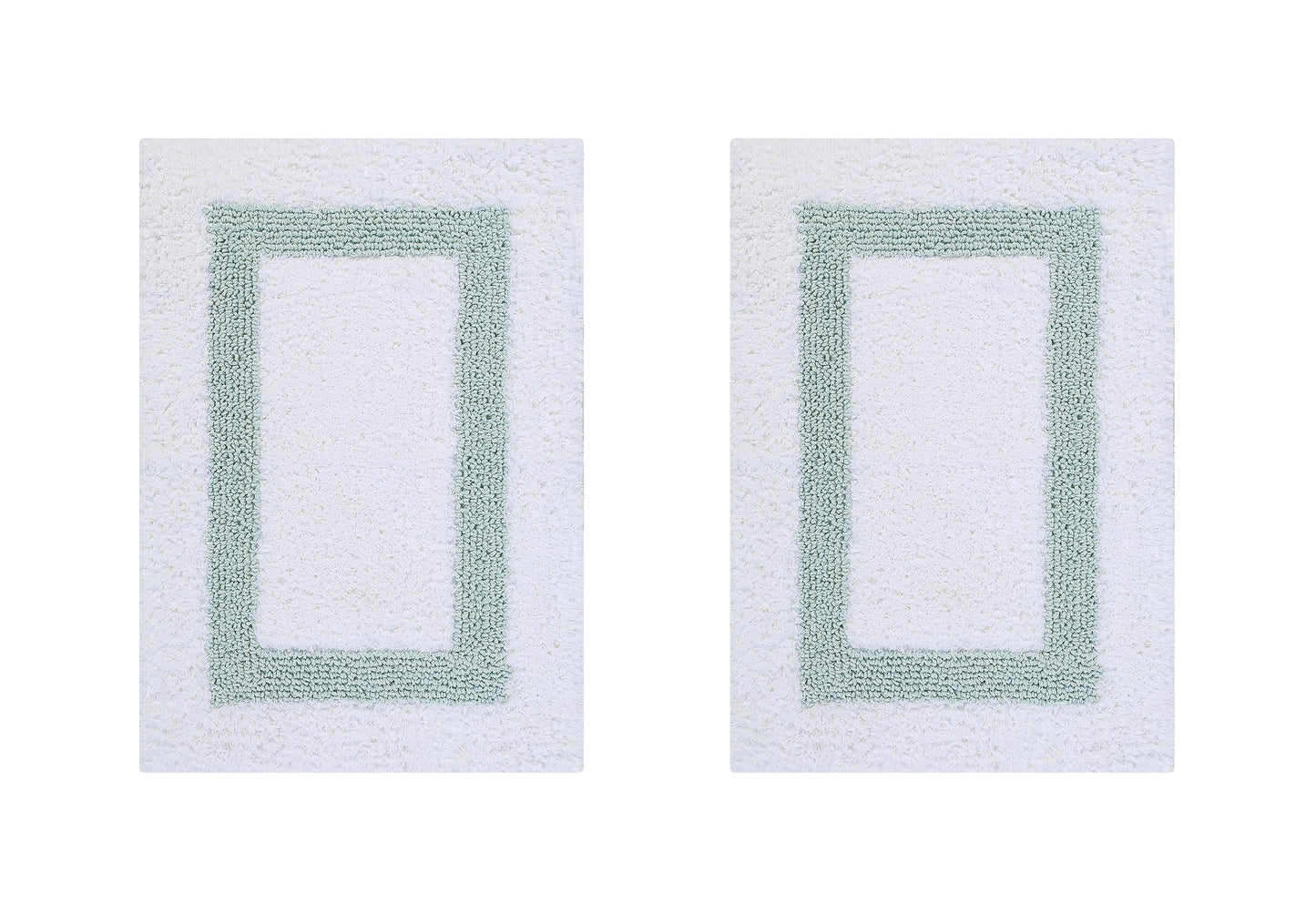 Better Trends 2 Piece Bathroom Rugs Set 100% Cotton Water Absorbent & Reversible Extra Soft Tufted Bath Rug, Machine Washable for Bathroom Floor Decor, 17" x 24" Hotel Collection - White/Blue