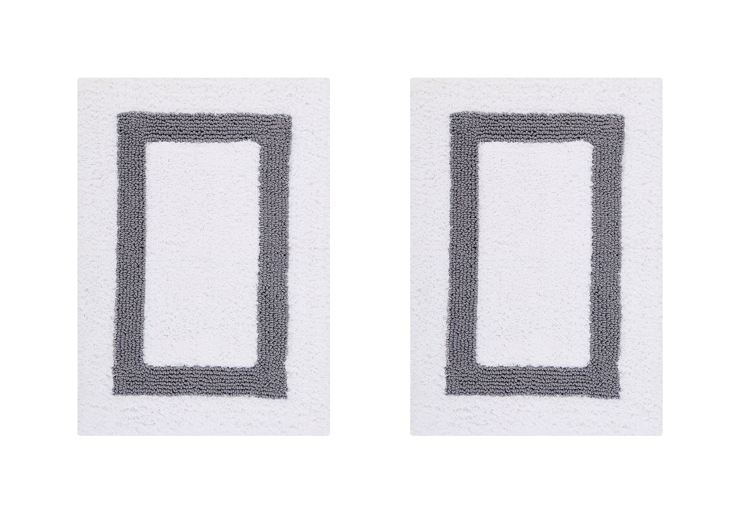 Better Trends 2 Piece Bathroom Rugs Set 100% Cotton Water Absorbent & Reversible Extra Soft Tufted Bath Rug, Machine Washable for Bathroom Floor Decor, 17" x 24" Hotel Collection - White/Gray