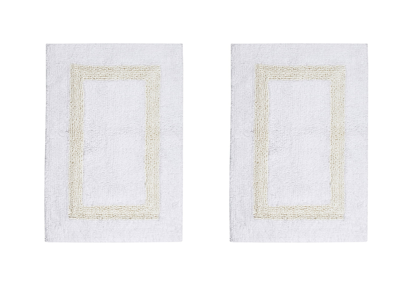 Better Trends 2 Piece Bathroom Rugs Set 100% Cotton Water Absorbent & Reversible Extra Soft Tufted Bath Rug, Machine Washable for Bathroom Floor Decor, 17" x 24" Hotel Collection - White/Ivory