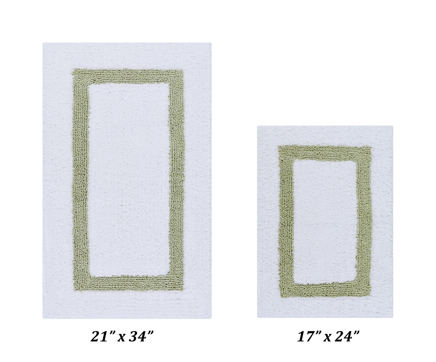 Better Trends 2 Piece Bathroom Rug Set 100% Cotton Bath Mat Extra Soft Tufted Machine Washable Water Absorbent, Reversible for Bathroom, Laundry Room (17â€x24â€|21â€x34â€) Hotel Collection - White/Sage