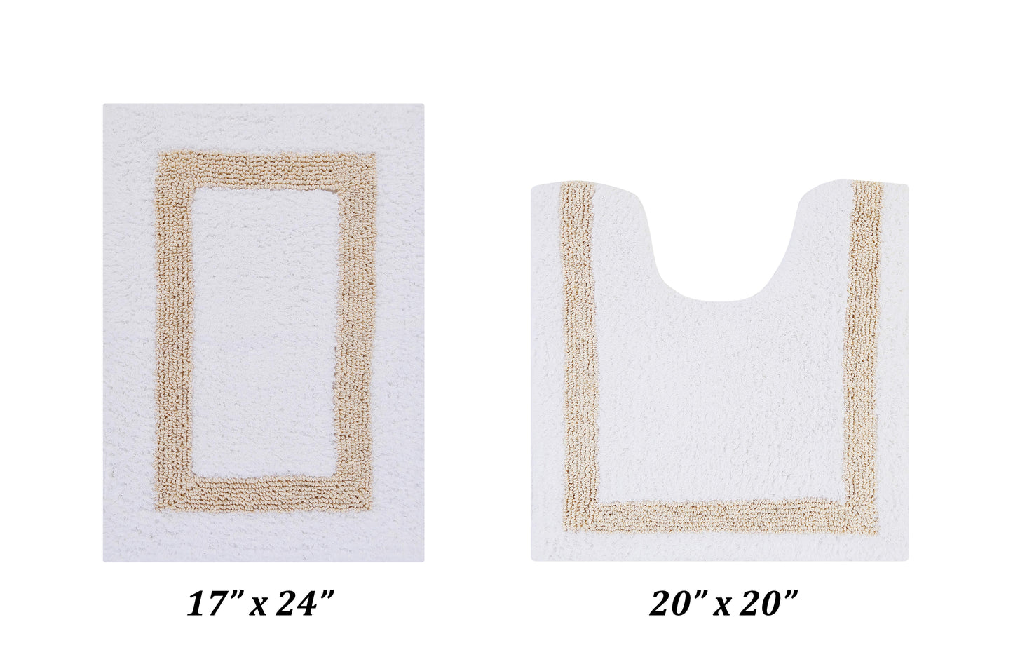 Better Trends 2 Piece Bathroom Rugs Set 100% Cotton Soft Water Absorbent Reversible Machine Washable for Bathroom Floor Decor Toilet Base Contour Mat (17â€x24â€|20â€x20â€) Hotel Collection - White/Sand