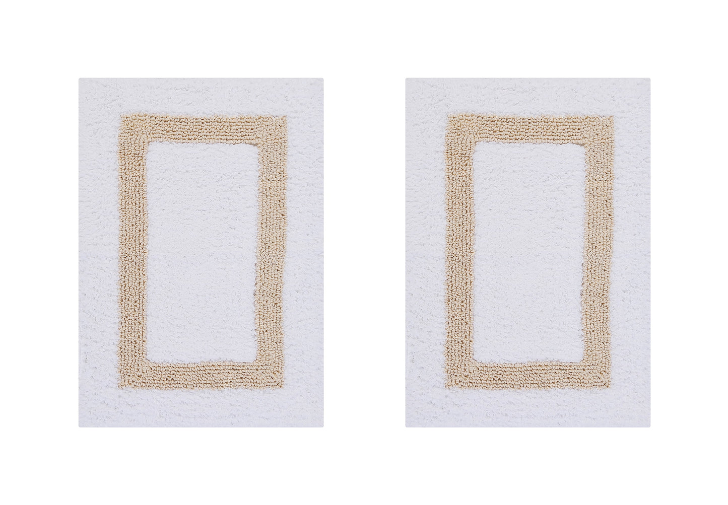 Better Trends 2 Piece Bathroom Rugs Set 100% Cotton Water Absorbent & Reversible Extra Soft Tufted Bath Rug, Machine Washable for Bathroom Floor Decor, 17" x 24" Hotel Collection - White/Sand