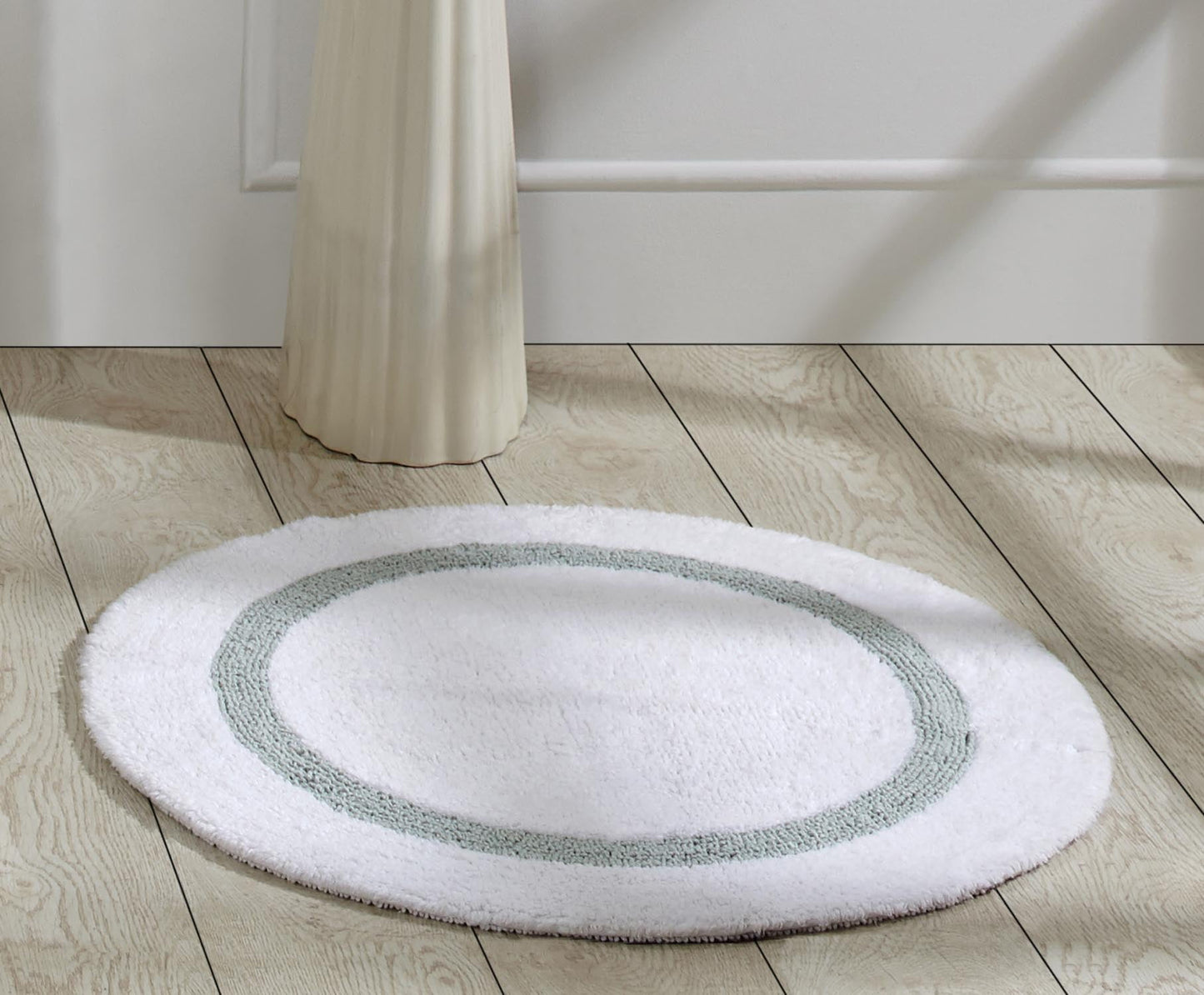 Better Trends 30'' Round Shape Bathroom Rug with Reversible Backing 100% Cotton Water Absorbent, Machine Washable Hotel Collection - White/Blue
