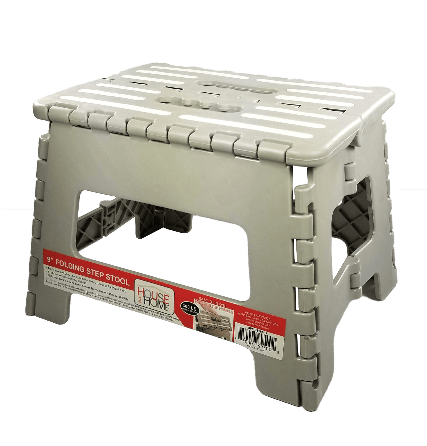 House 2 Home 9" Plastic 1 Step Folding Step Stool Light Gray and White Grip Stripes