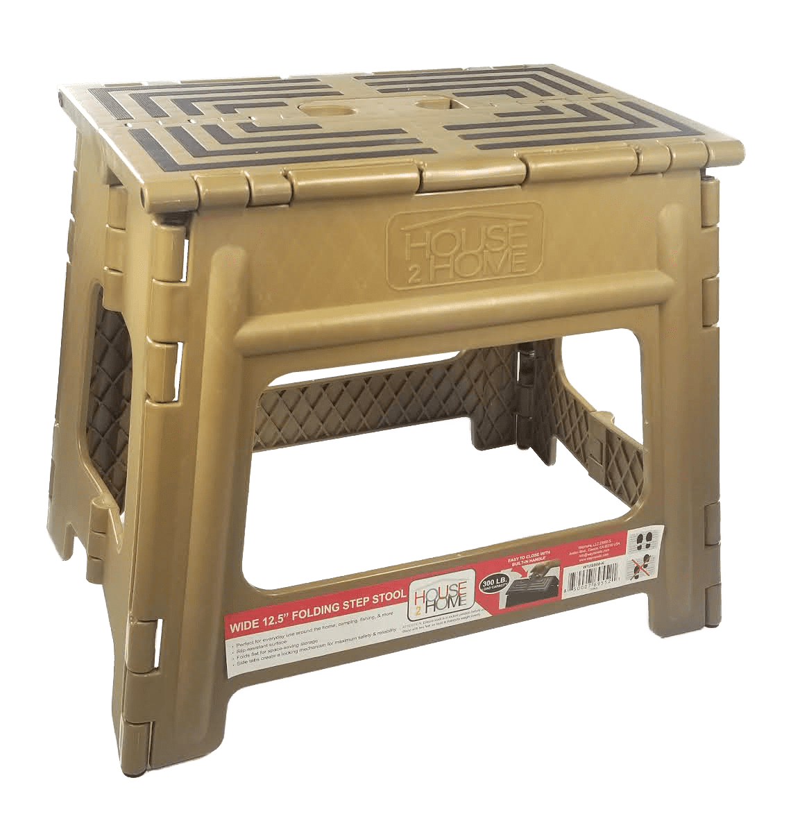 House 2 Home, Wide 12.5" Plastic 1 Step Folding Step Stool Khaki