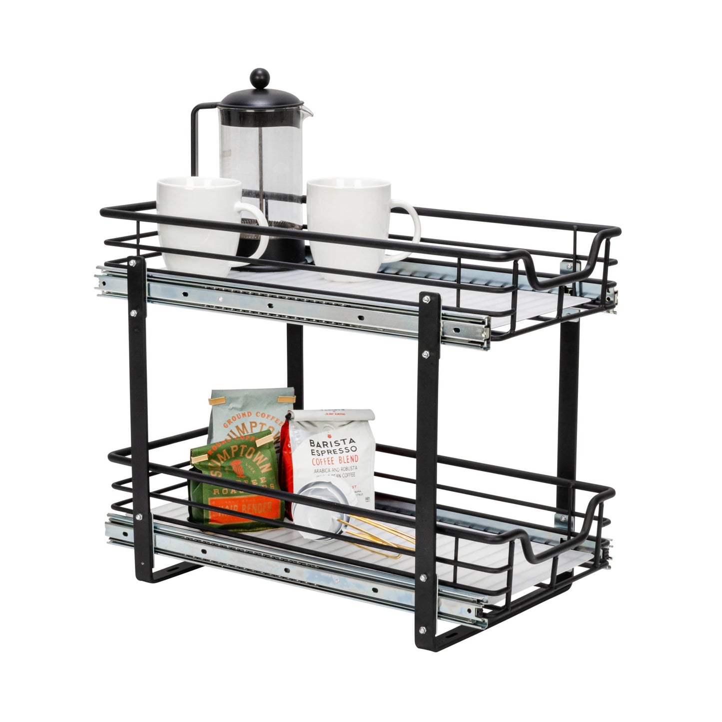 Household Essentials Glidez Organizador de Almacenamiento ExtraÃble Multiusos de Acero con Acabado de Pintura con Revestimientos de Plástico Debajo Del Gabinete - 2 Niveles - Se Adapta a Gabinetes O Estantes de Tamaño Estándar, Negro