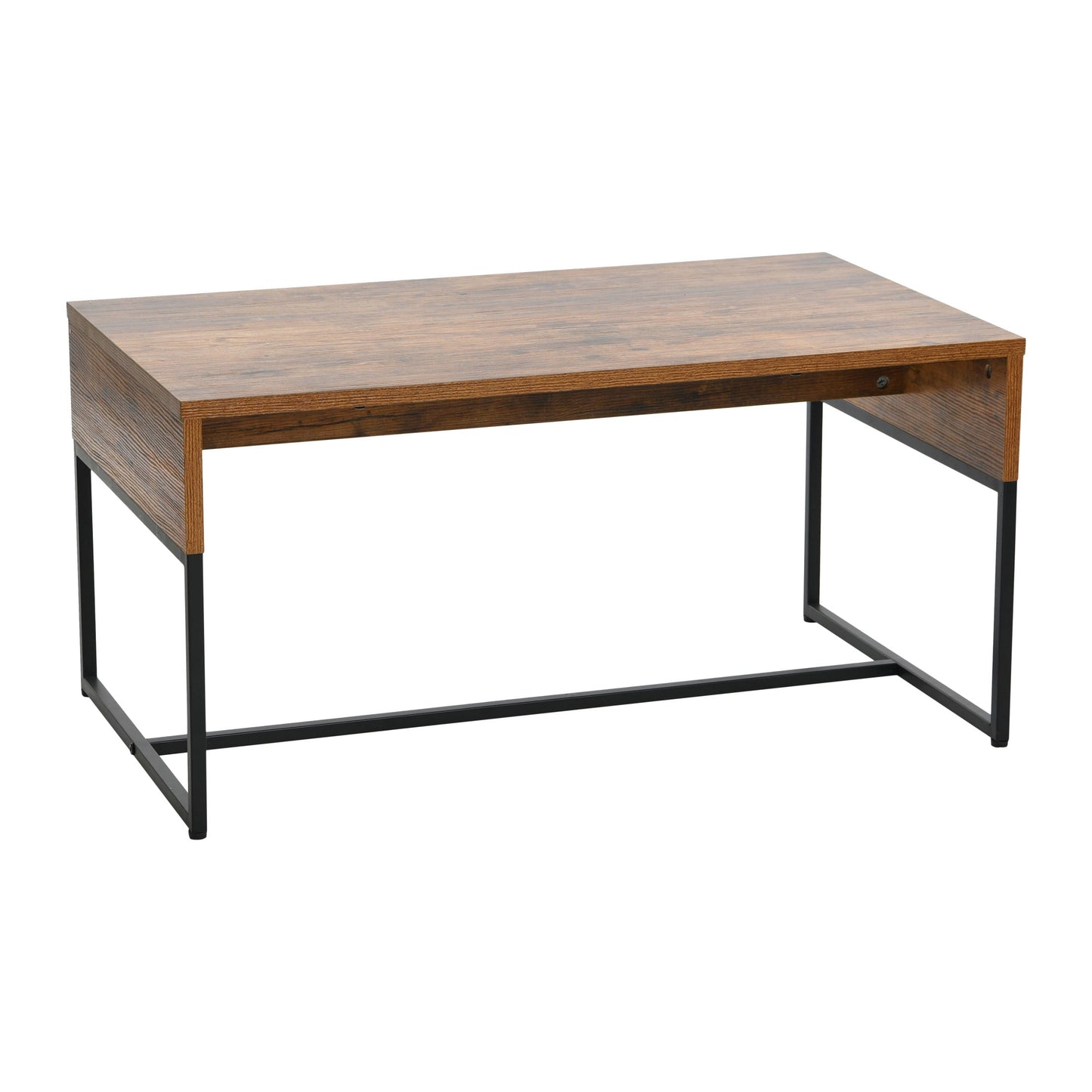 Household Essentials Wrap Rectangular Coffee Table Rustic Hickory Wood Grain and Black Metal