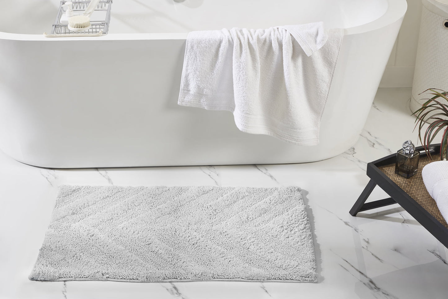 Better Trends 2 Piece Bathroom Rug Set 100% Cotton Extra Soft Tufted Bath Rug Water Absorbent Non-Slip Bath Mat Machine Washable (White) Hugo Collection