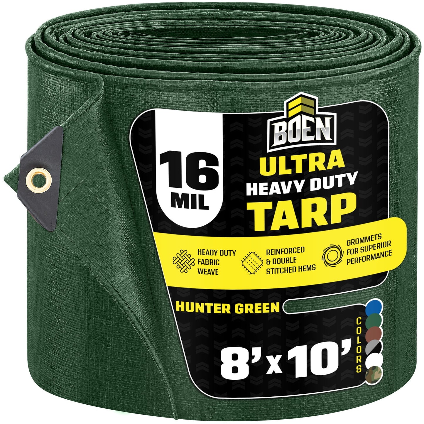 Hunter Green Large Ultra Heavy Duty Tarp 8' x 10', 16 Mil Thickness