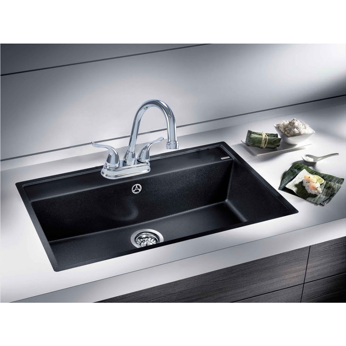 Hybrid Metal Deck Lavatory Bathroom Faucet Double Handle,360 Degree Swivel High Arc & Pop-up Included Chrome