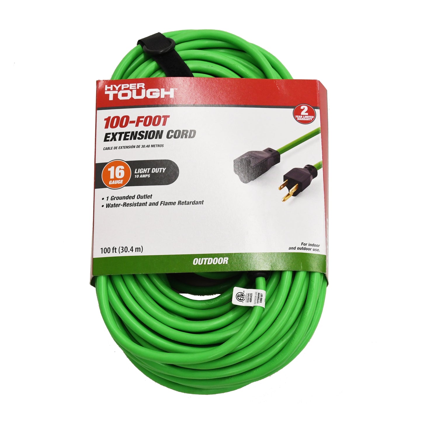 Hyper Tough 16AWGX3C 100ft Indoor and Outdoor Light Duty High Visibility Green Vinyl Extension Cord