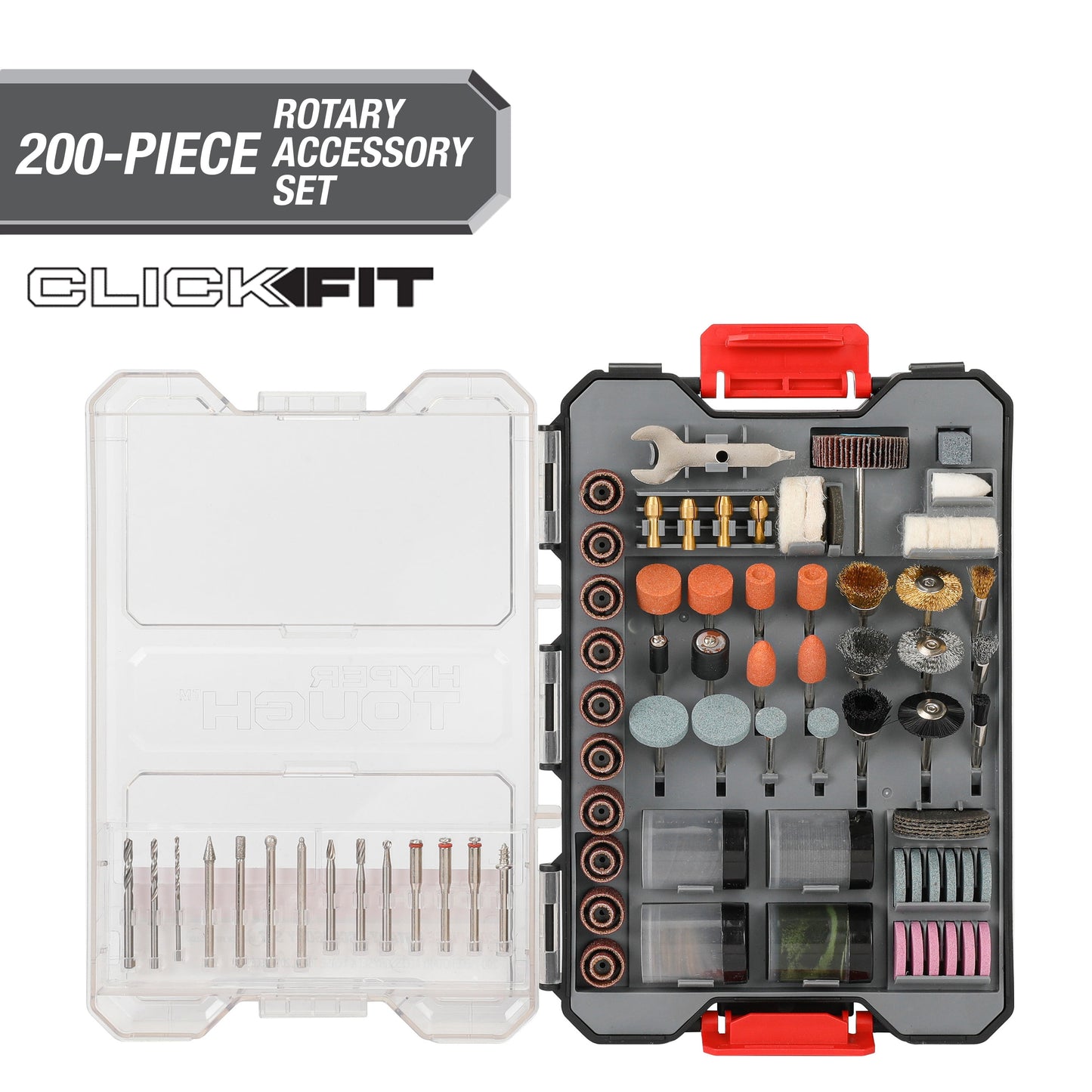 Hyper Tough 200-Piece Universal Rotary Accessory Kit in Click Fit Case
