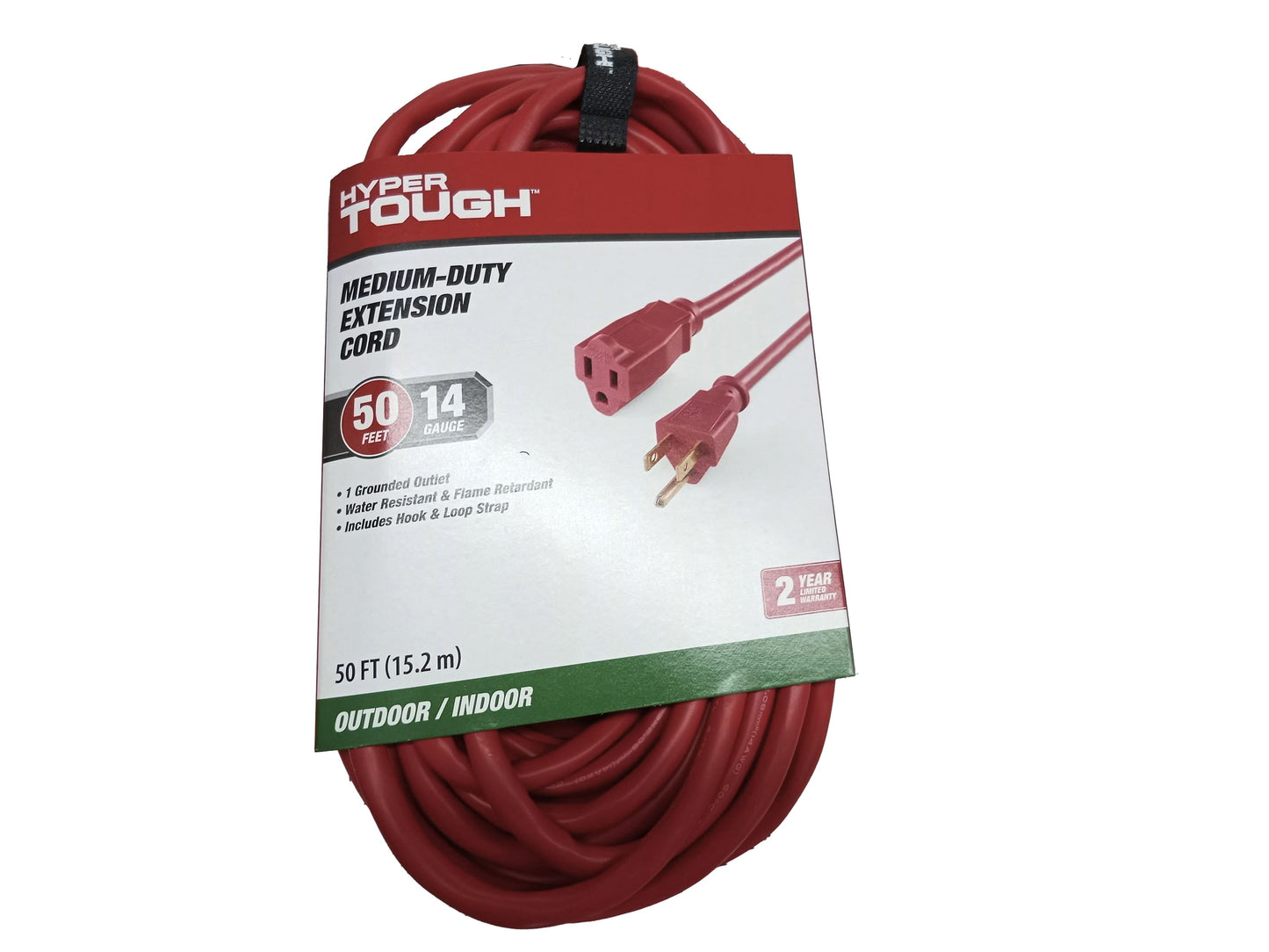 Hyper Tough 50FT 14AWG 3 Prong Red Extension Cord for Indoor and Outdoor Use, 15 Amps