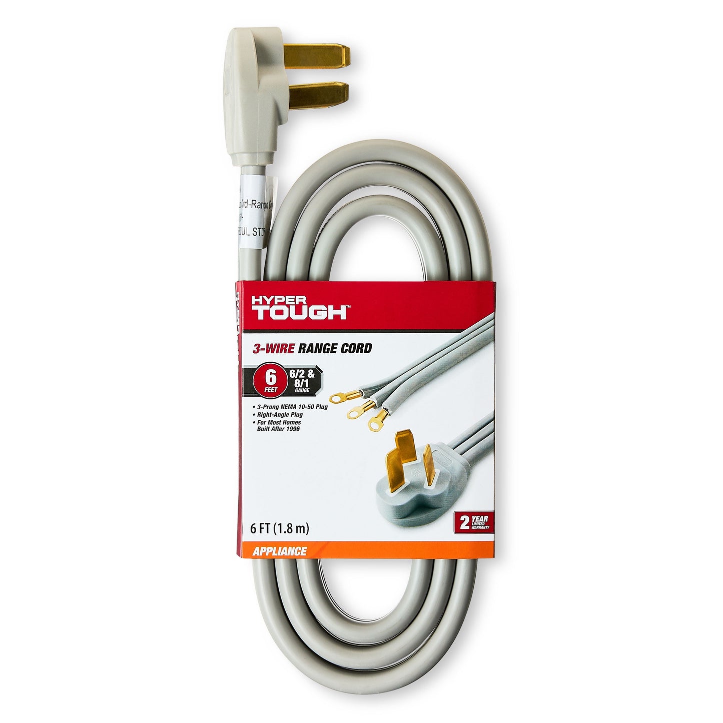 Hyper Tough Cable de Alcance de 6 Pies y 3 Cables, 50 Amperios, Gris, Enchufe de Ãngulo Recto, 125/250V, 50A