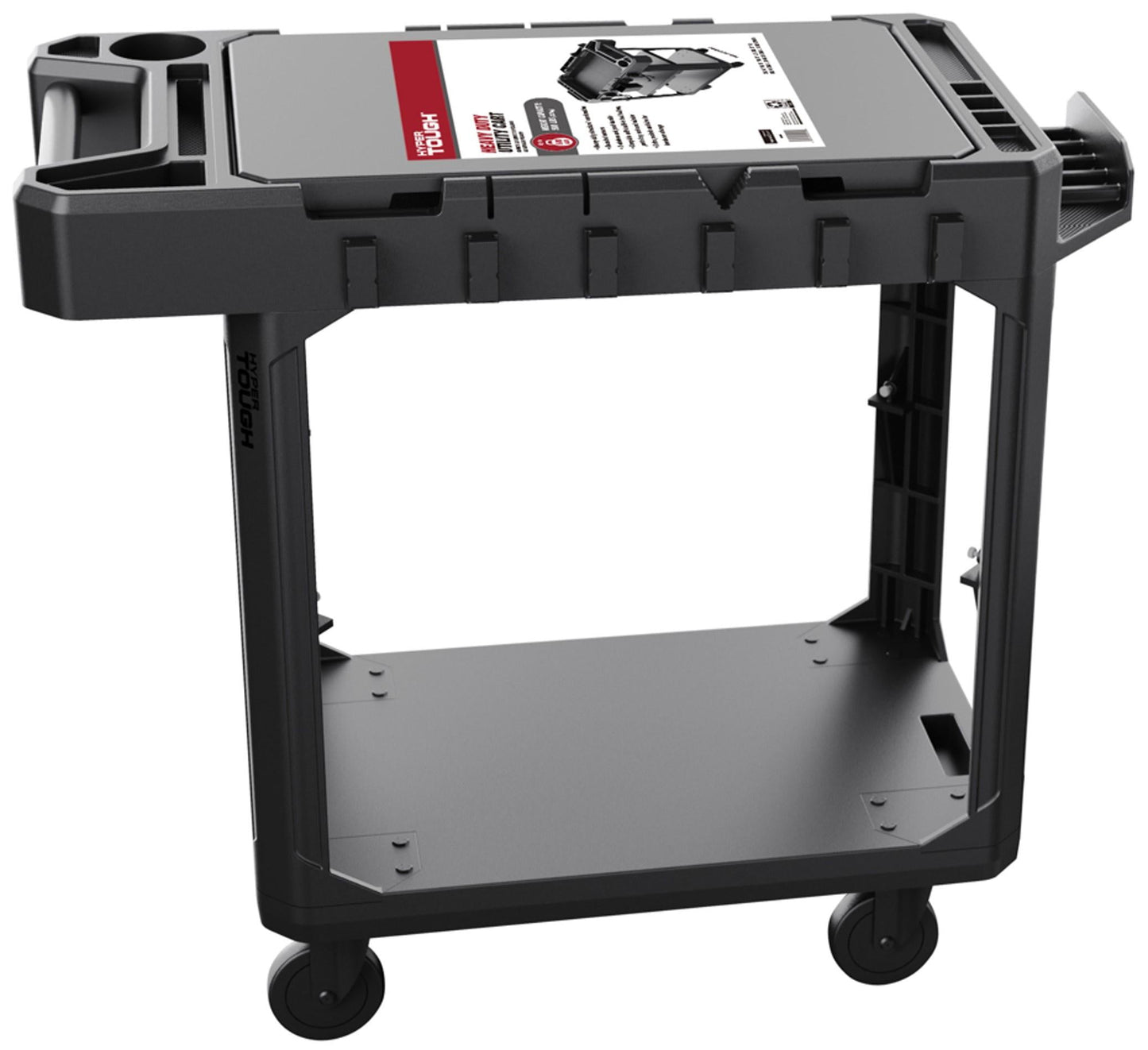 Hyper Tough Hyper Stack 3-Shelf Multi-Use 36" Commercial Utility Cart, 500 lb Capacity, Black