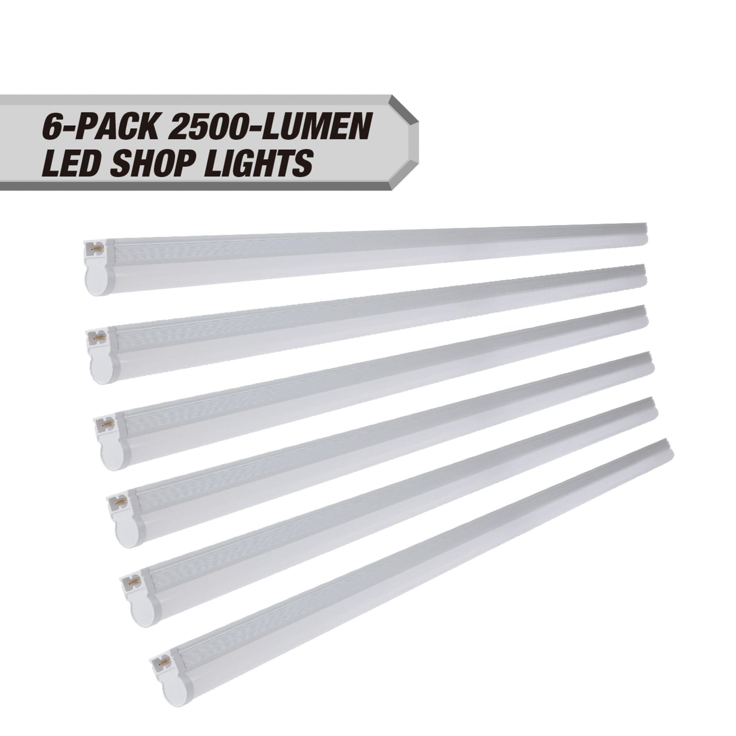 Hyper Tough LED 2500 Lumens 4-Foot T5 Dimmable Shop Lights, Pack of 6