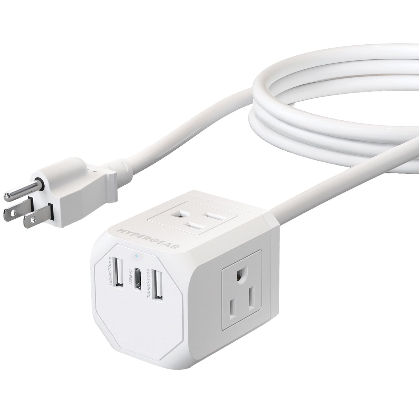 HyperGear CUBE 6-Outlet Multi-Port Power Strip Extension Cord with 5-Ft. Cord, White, 15706