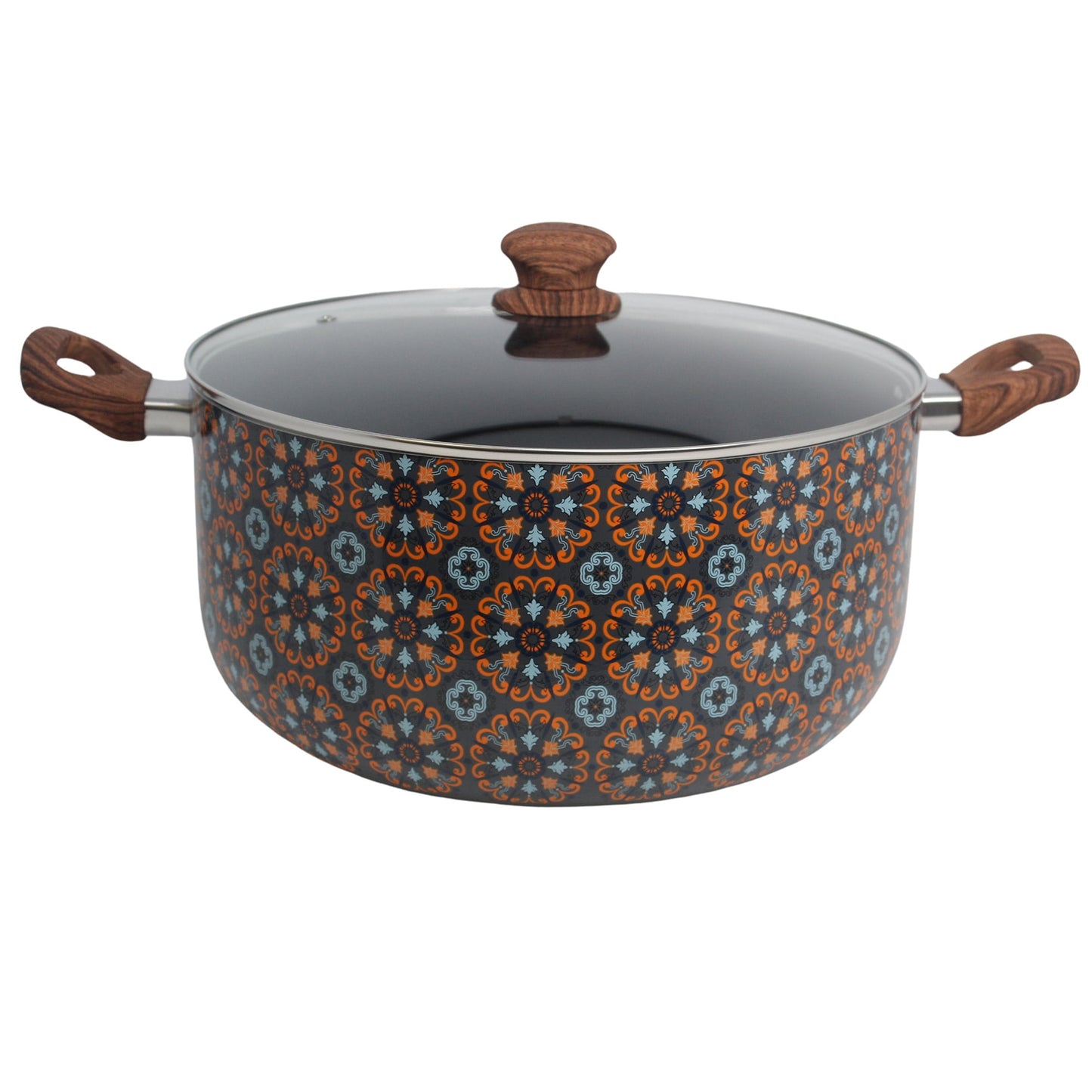 IMUSA 10Qt Talavera Aluminum Black Ceramic Dutch Oven with Glass Lid & Wood Look Handles