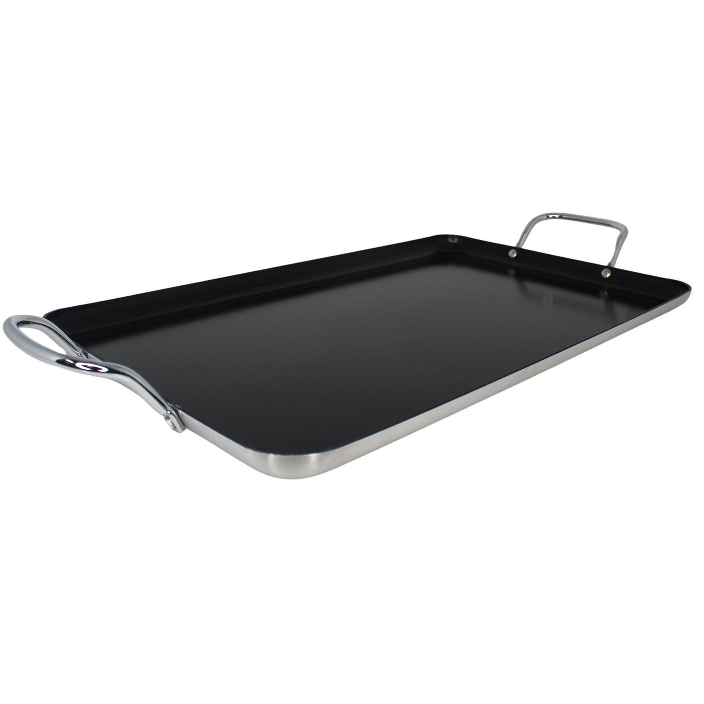 IMUSA Ceramic Double Burner Griddle with Metal Handles, 19-Inch, Black