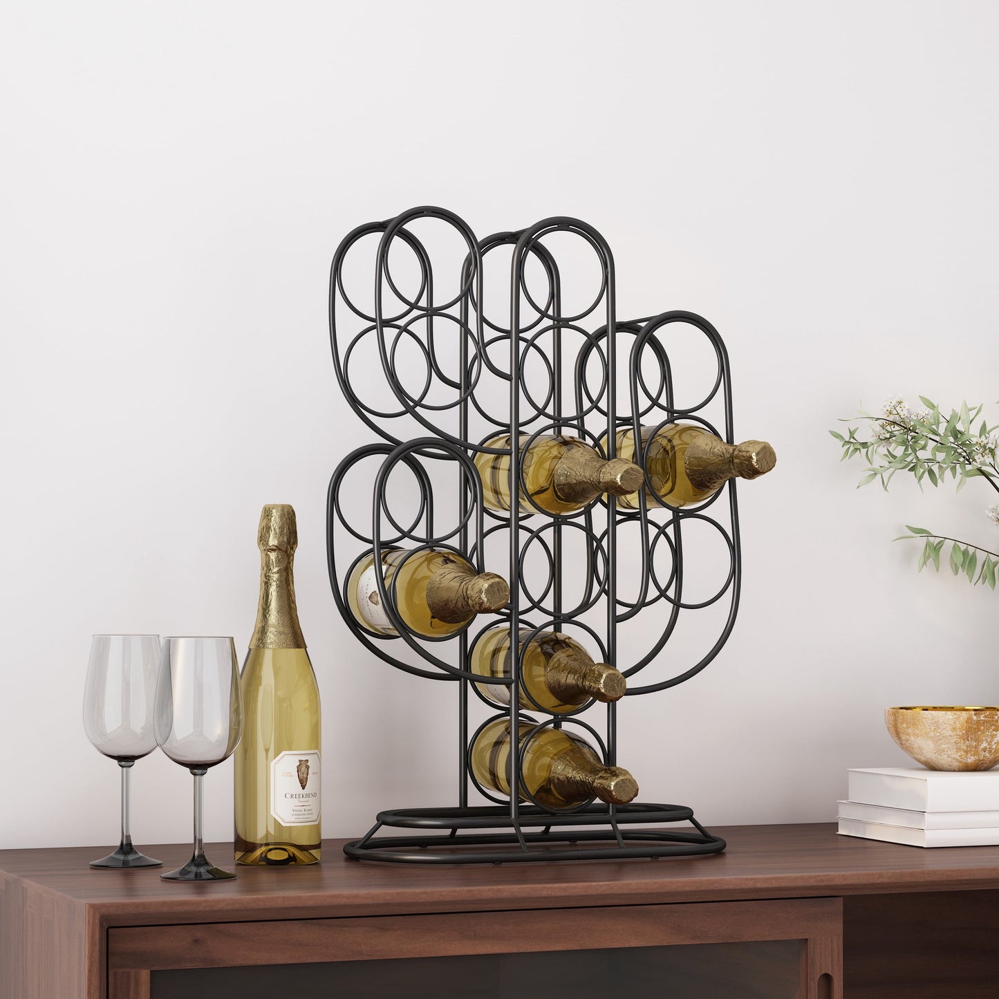 Industrial Wine Rack - 13 Bottle Capacity, Chic Cactus, Metal Holder, Tabletop Display for Home Bar & Kitchen, Office