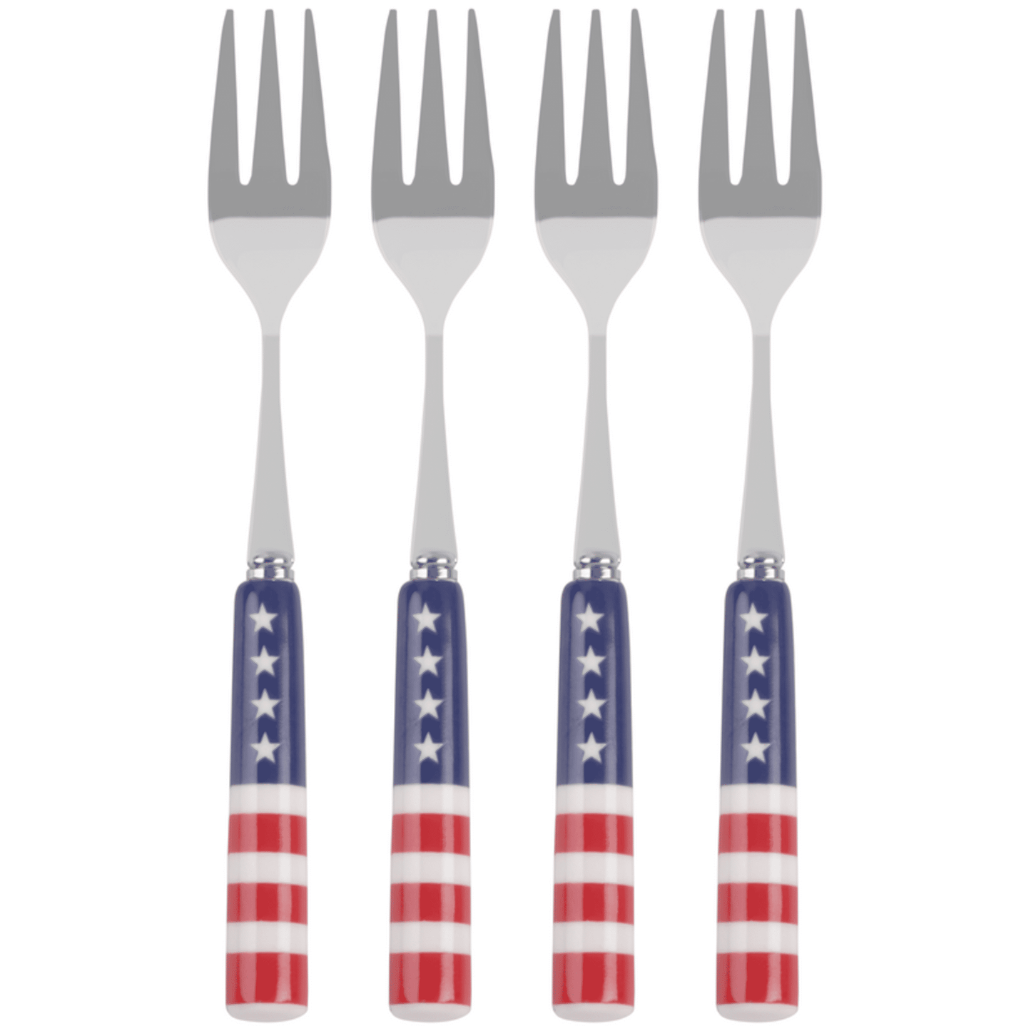 International Silver Stars and StripesCeramic Handle Appetizer Fork Set of 4